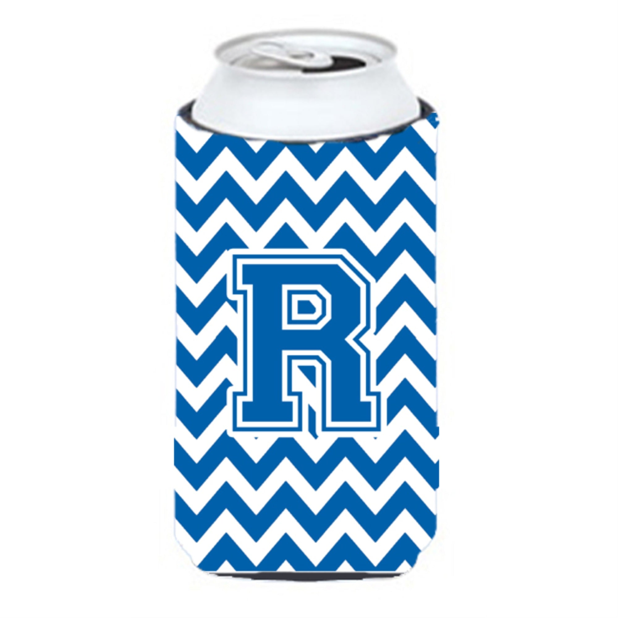 Letter R Chevron Blue And White Tall Boy Beverage Insulator Hugger Cj1056-Rtbc