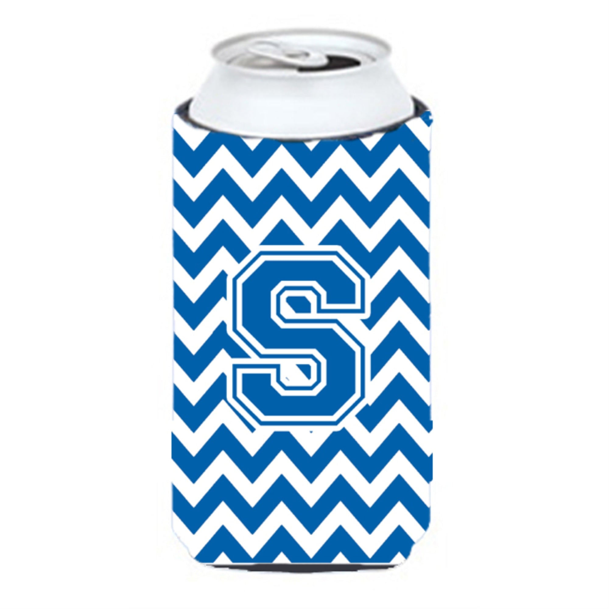 Letter S Chevron Blue And White Tall Boy Beverage Insulator Hugger Cj1056-Stbc