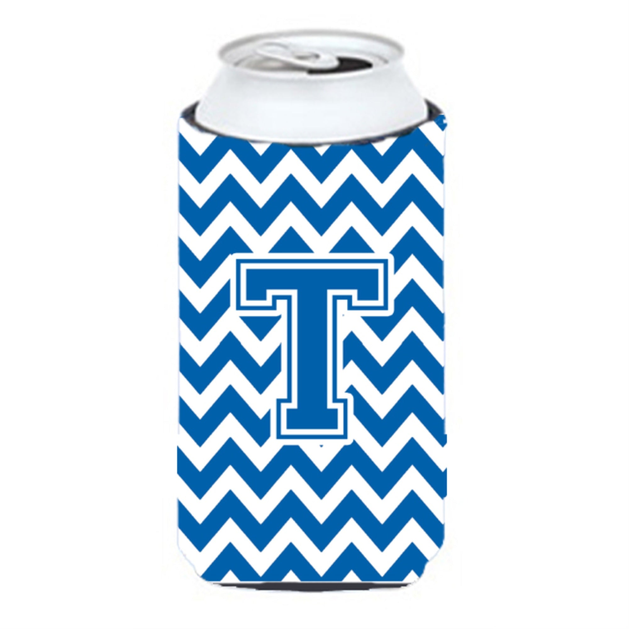 Letter T Chevron Blue And White Tall Boy Beverage Insulator Hugger Cj1056-Ttbc