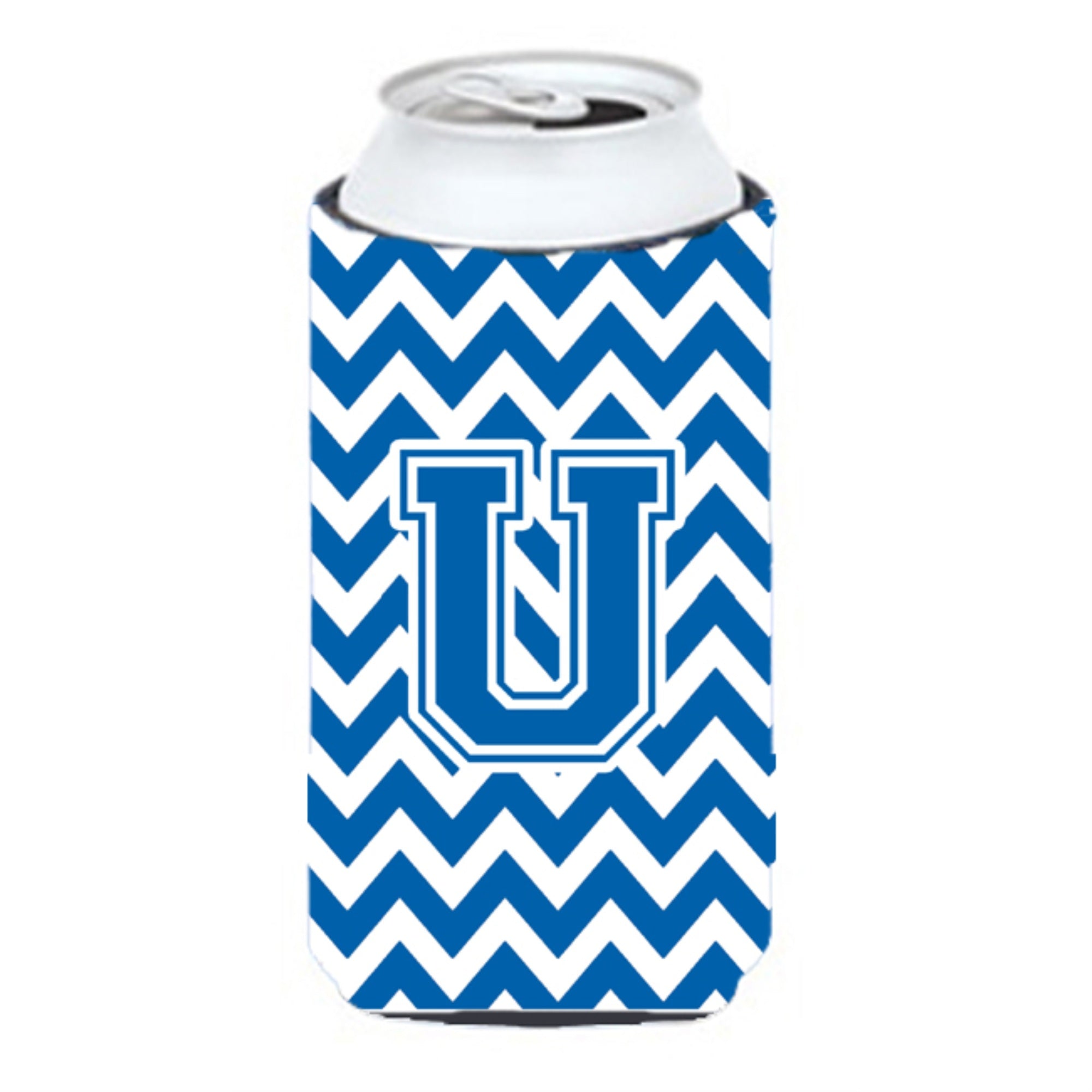 Letter U Chevron Blue And White Tall Boy Beverage Insulator Hugger Cj1056-Utbc