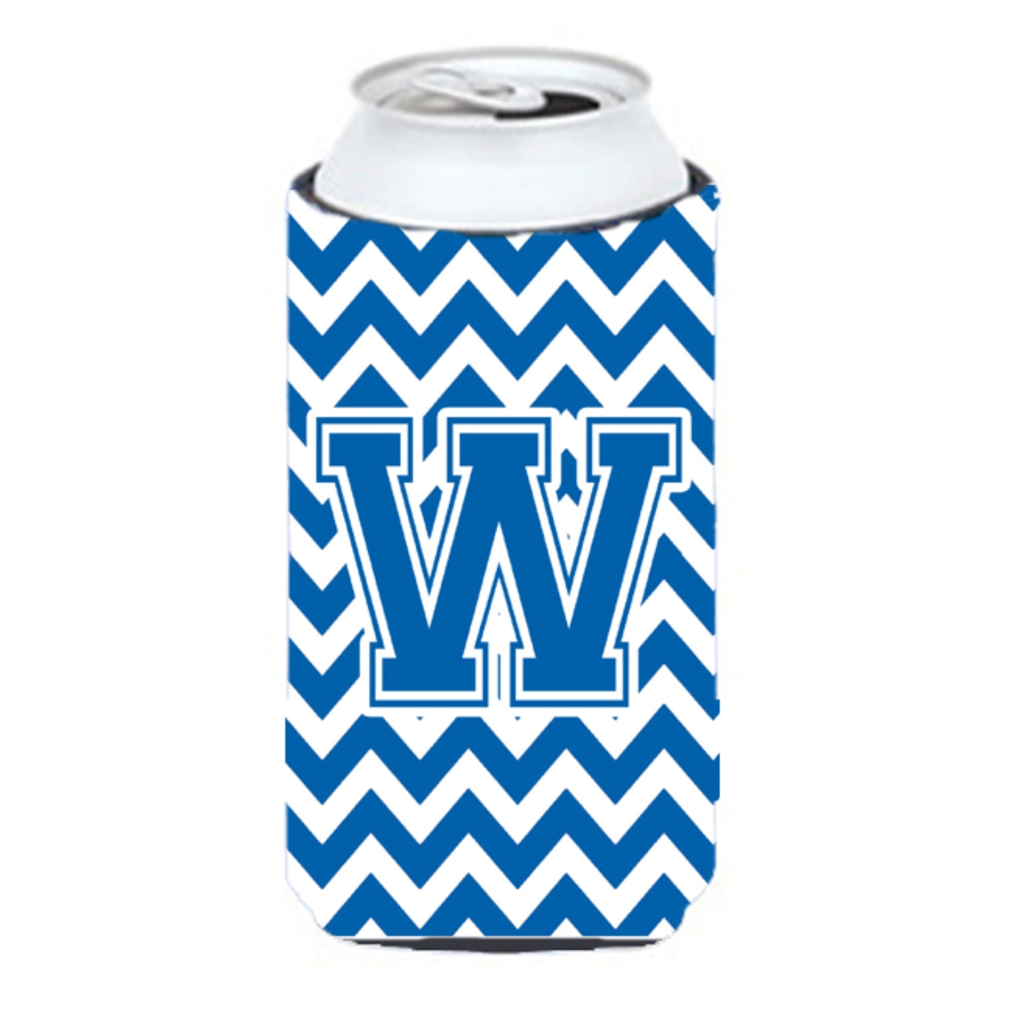 Letter W Chevron Blue And White Tall Boy Beverage Insulator Hugger Cj1056-Wtbc
