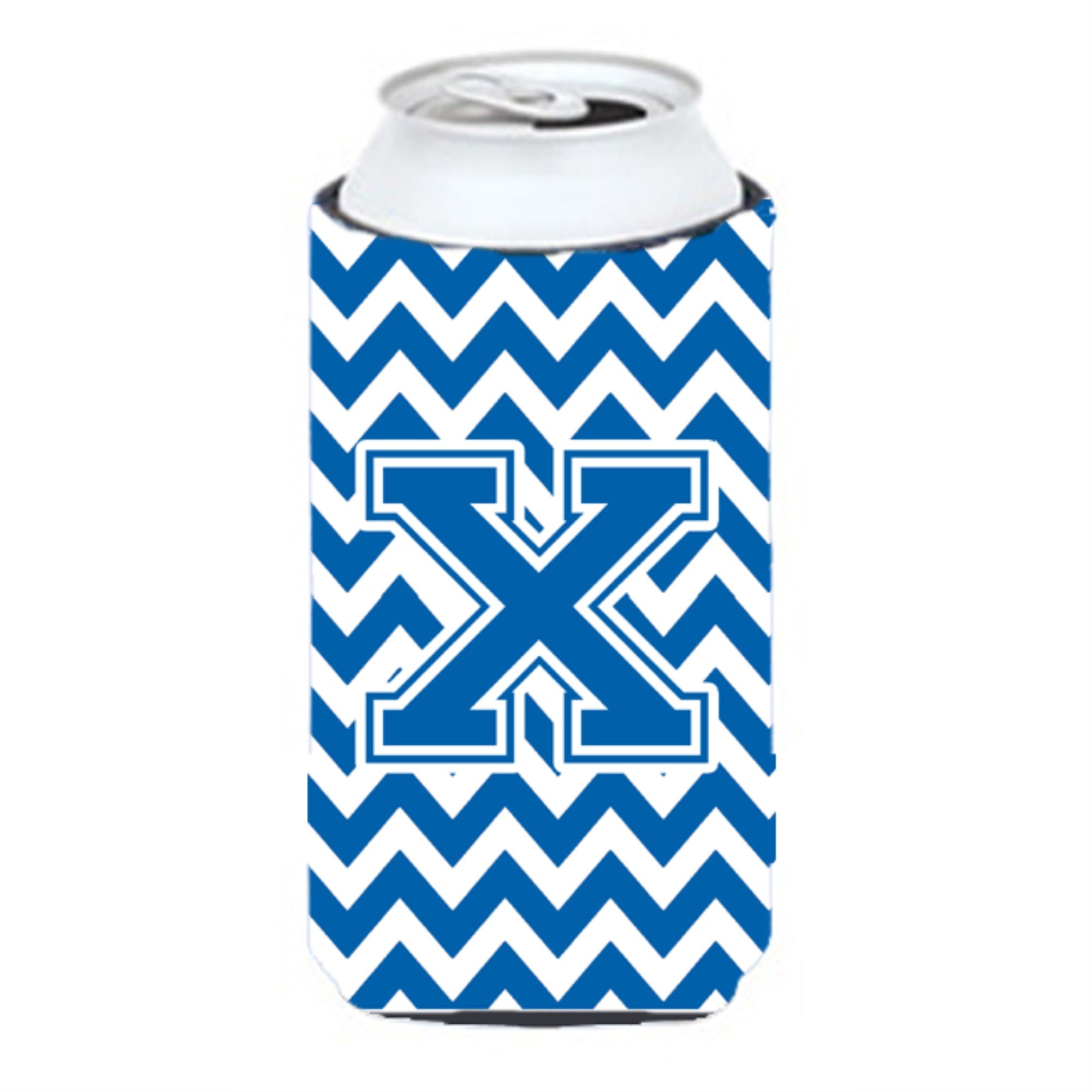 Letter X Chevron Blue And White Tall Boy Beverage Insulator Hugger Cj1056-Xtbc