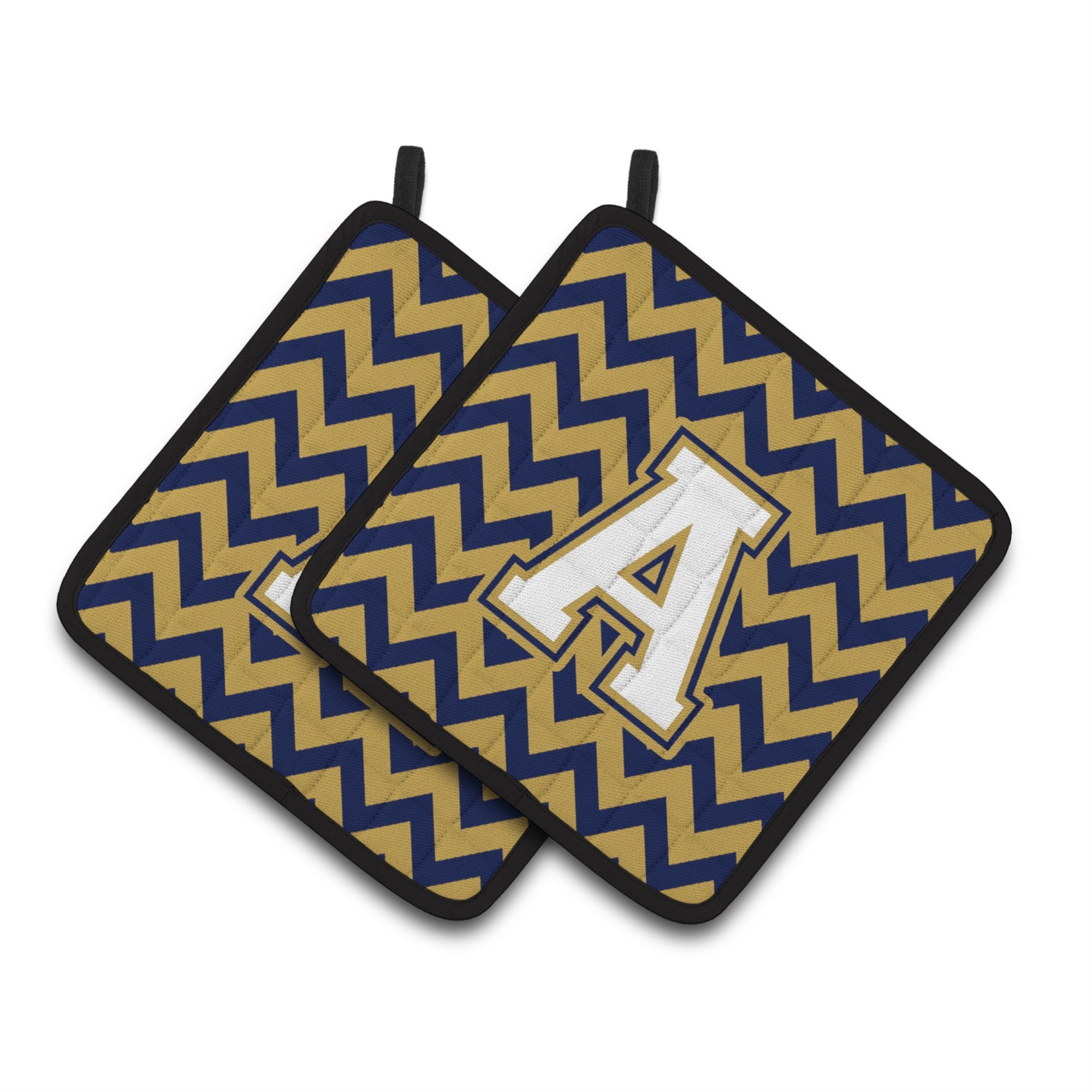 'Caroline'S Treasures Letter A Chevron Navy Blue & Gold Pair Of Pot Holders Cj1057-Apthd, 7.5Hx7.5W, Multicolor''