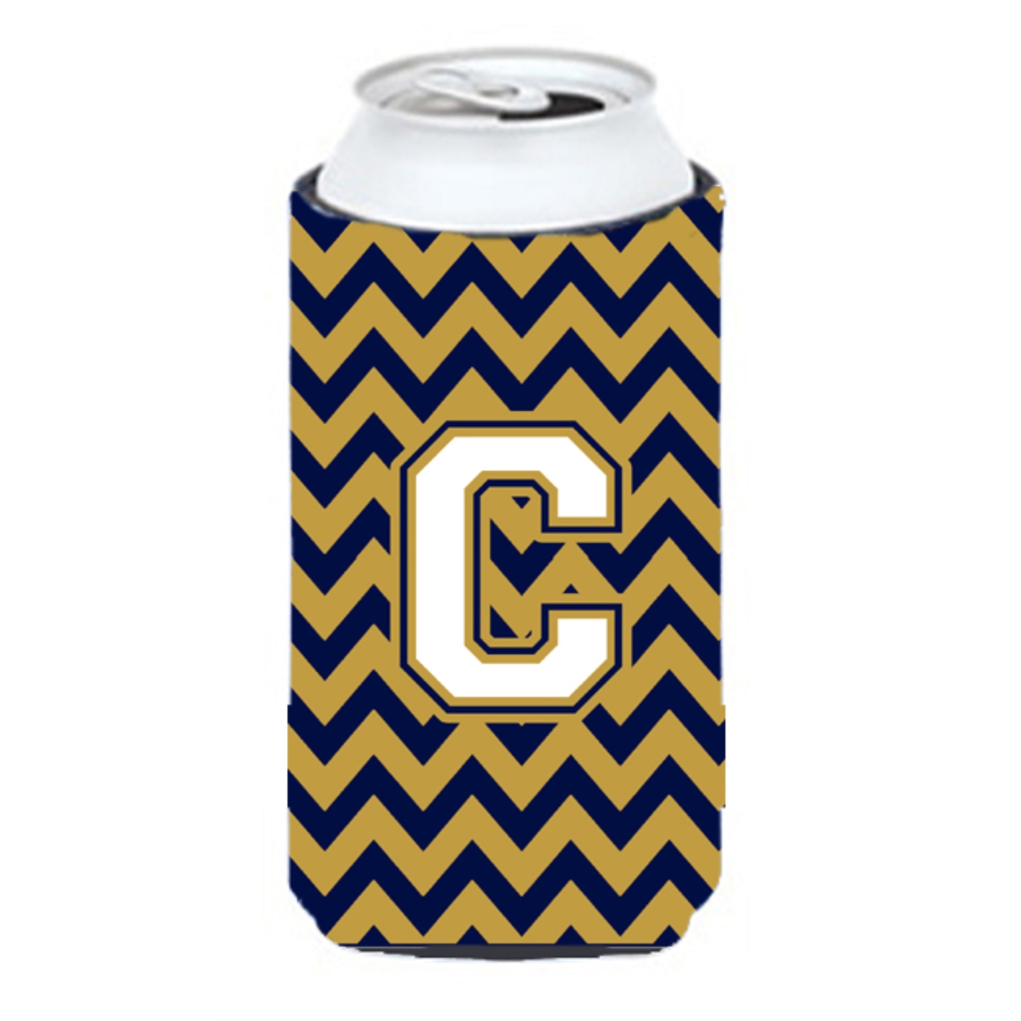 Letter C Chevron Navy Blue And Gold Tall Boy Beverage Insulator Hugger Cj1057-Ctbc