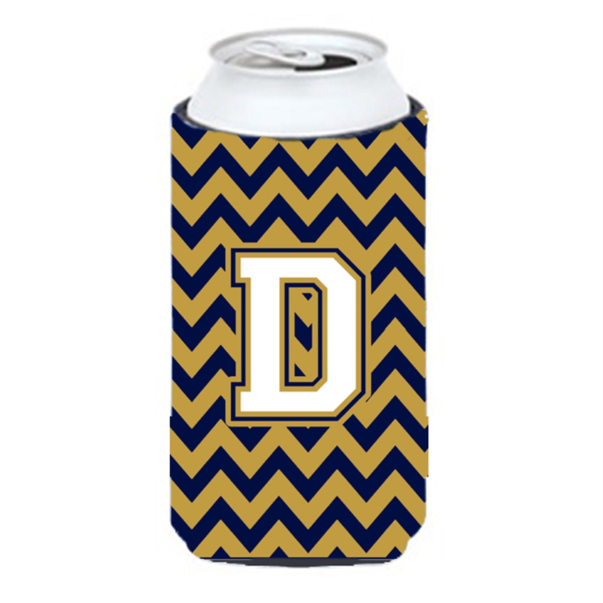 Letter D Chevron Navy Blue And Gold Tall Boy Beverage Insulator Hugger Cj1057-Dtbc
