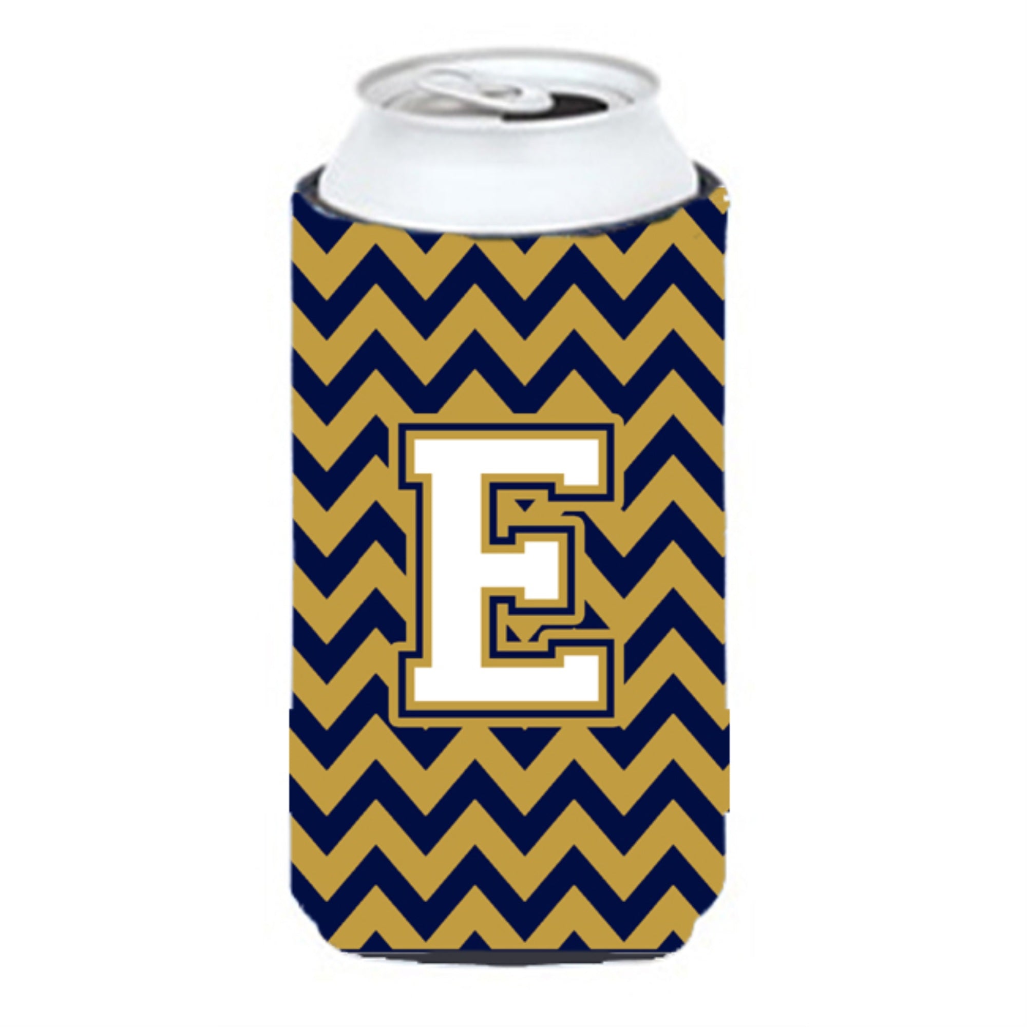 Letter E Chevron Navy Blue And Gold Tall Boy Beverage Insulator Hugger Cj1057-Etbc