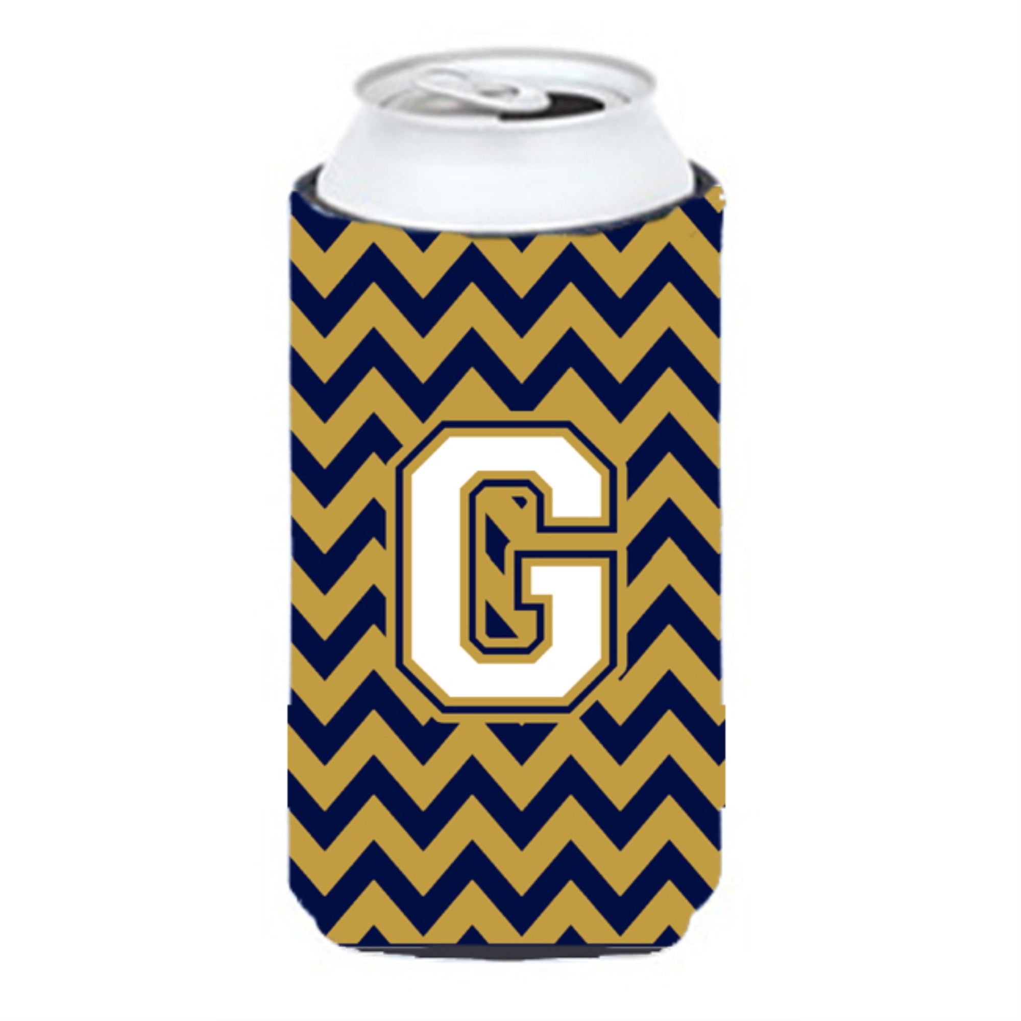Letter G Chevron Navy Blue And Gold Tall Boy Beverage Insulator Hugger Cj1057-Gtbc