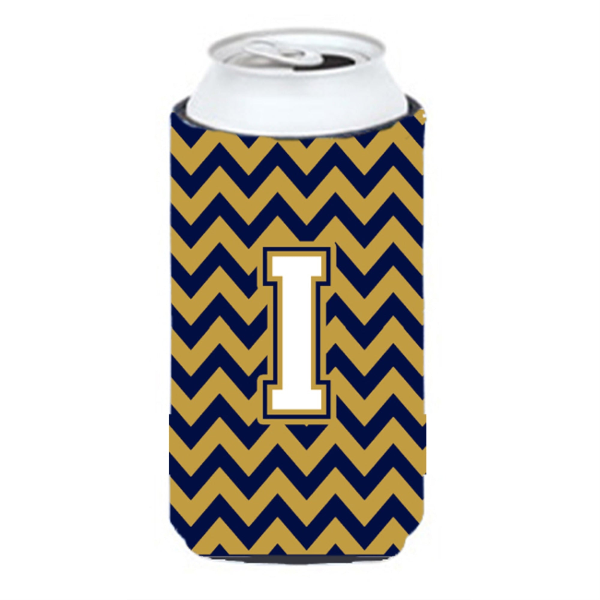 Letter I Chevron  Navy Blue And Gold Tall Boy Beverage Insulator Hugger Cj1057-Itbc