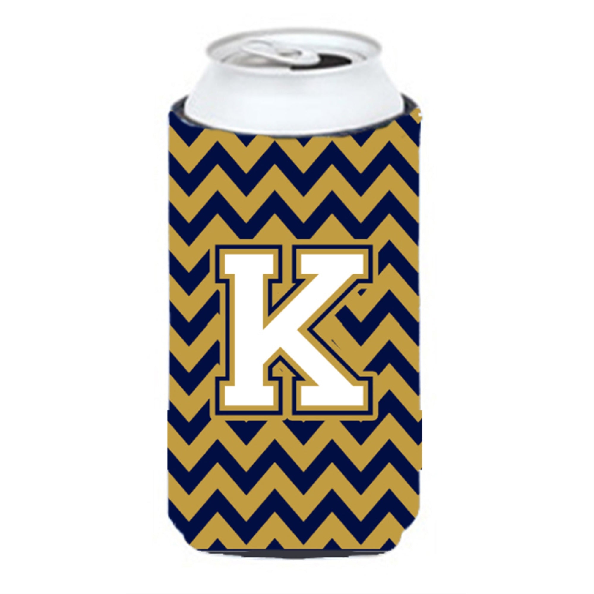 Letter K Chevron Navy Blue And Gold Tall Boy Beverage Insulator Hugger Cj1057-Ktbc