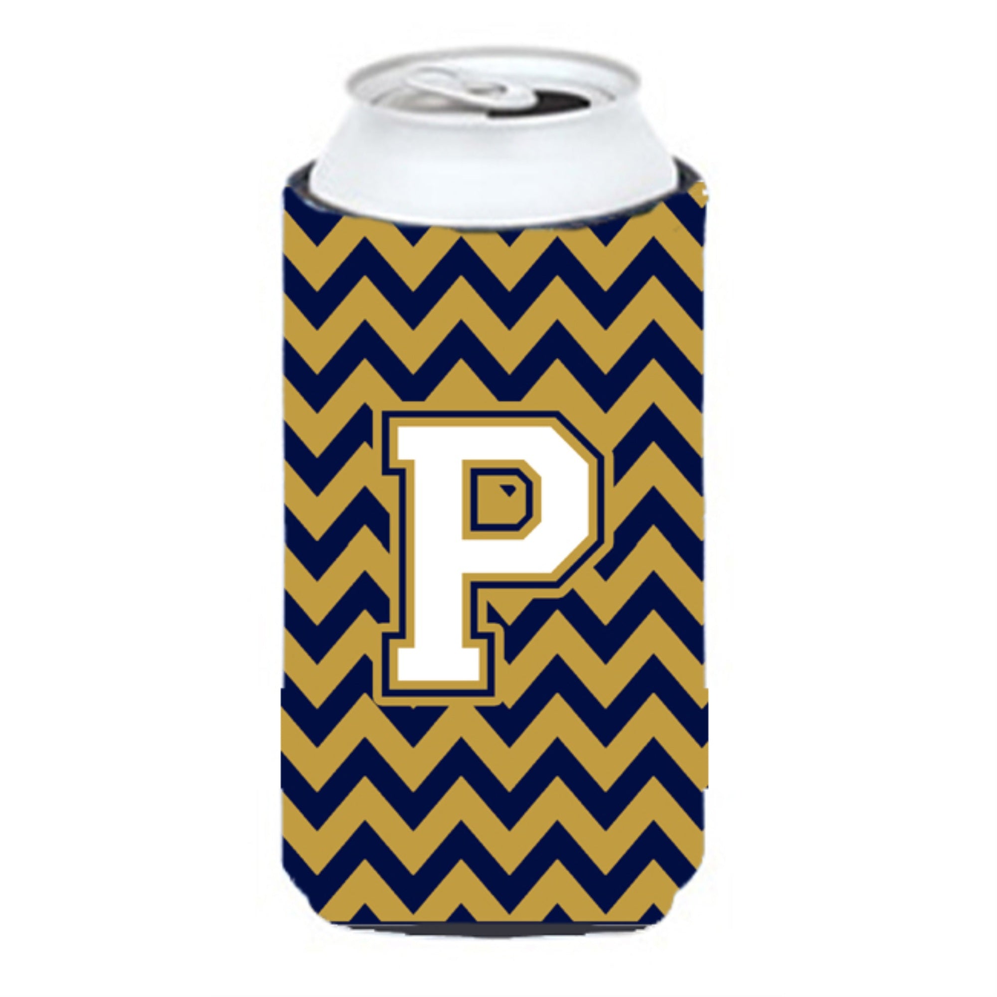 Letter P Chevron Navy Blue And Gold Tall Boy Beverage Insulator Hugger Cj1057-Ptbc
