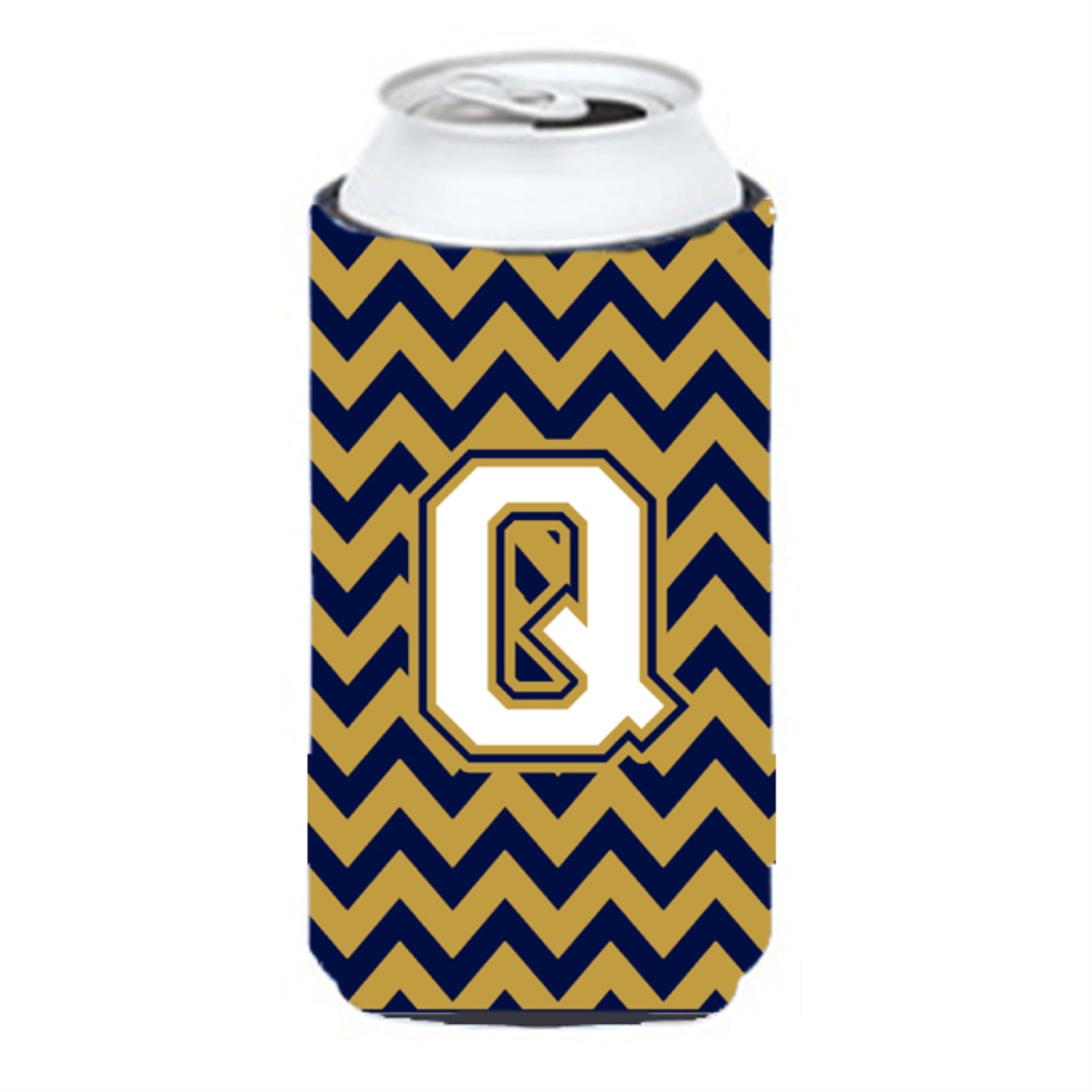 Letter Q Chevron Navy Blue And Gold Tall Boy Beverage Insulator Hugger Cj1057-Qtbc