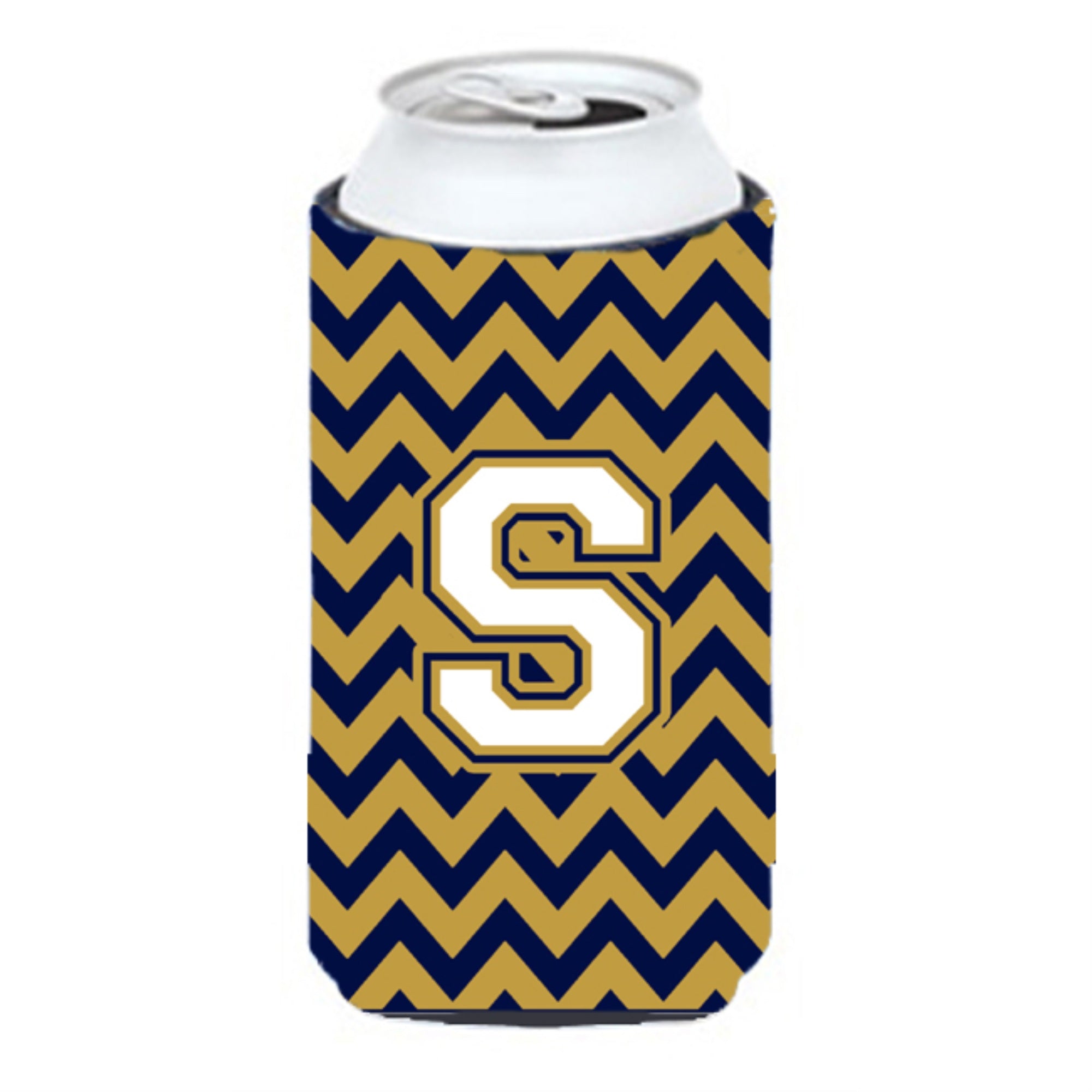 Letter S Chevron Navy Blue And Gold Tall Boy Beverage Insulator Hugger Cj1057-Stbc