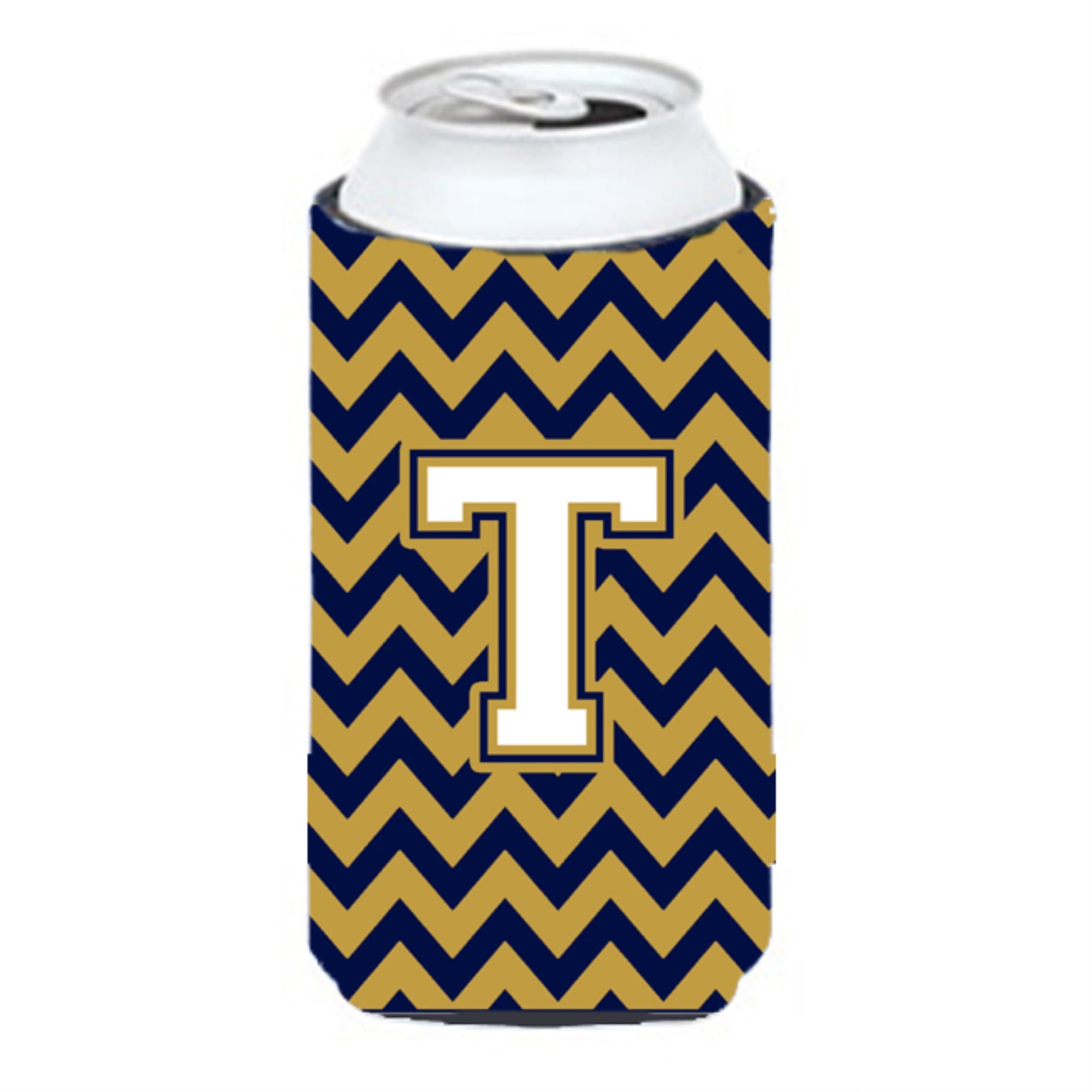Letter T Chevron Navy Blue And Gold Tall Boy Beverage Insulator Hugger Cj1057-Ttbc