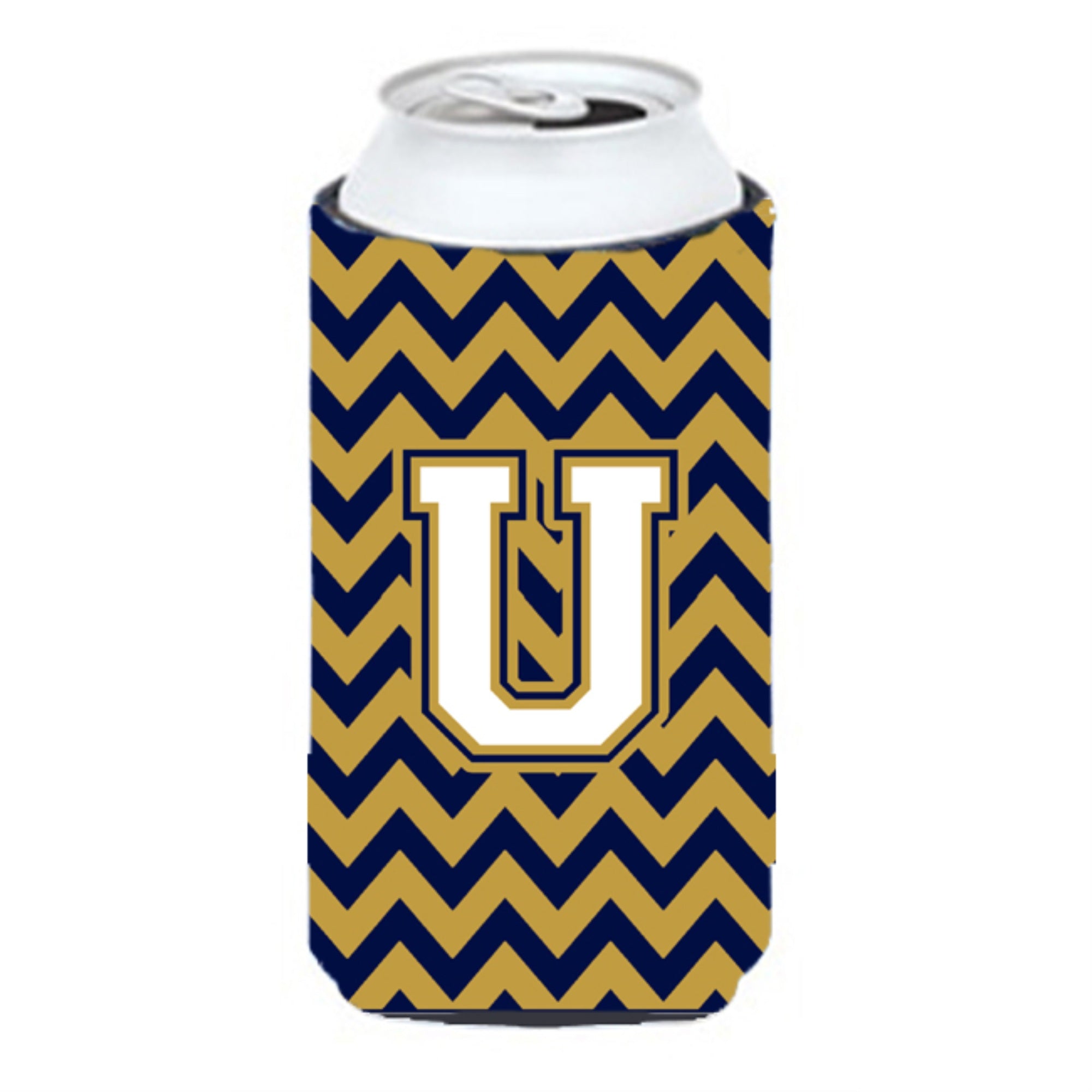 Letter U Chevron Navy Blue And Gold Tall Boy Beverage Insulator Hugger Cj1057-Utbc