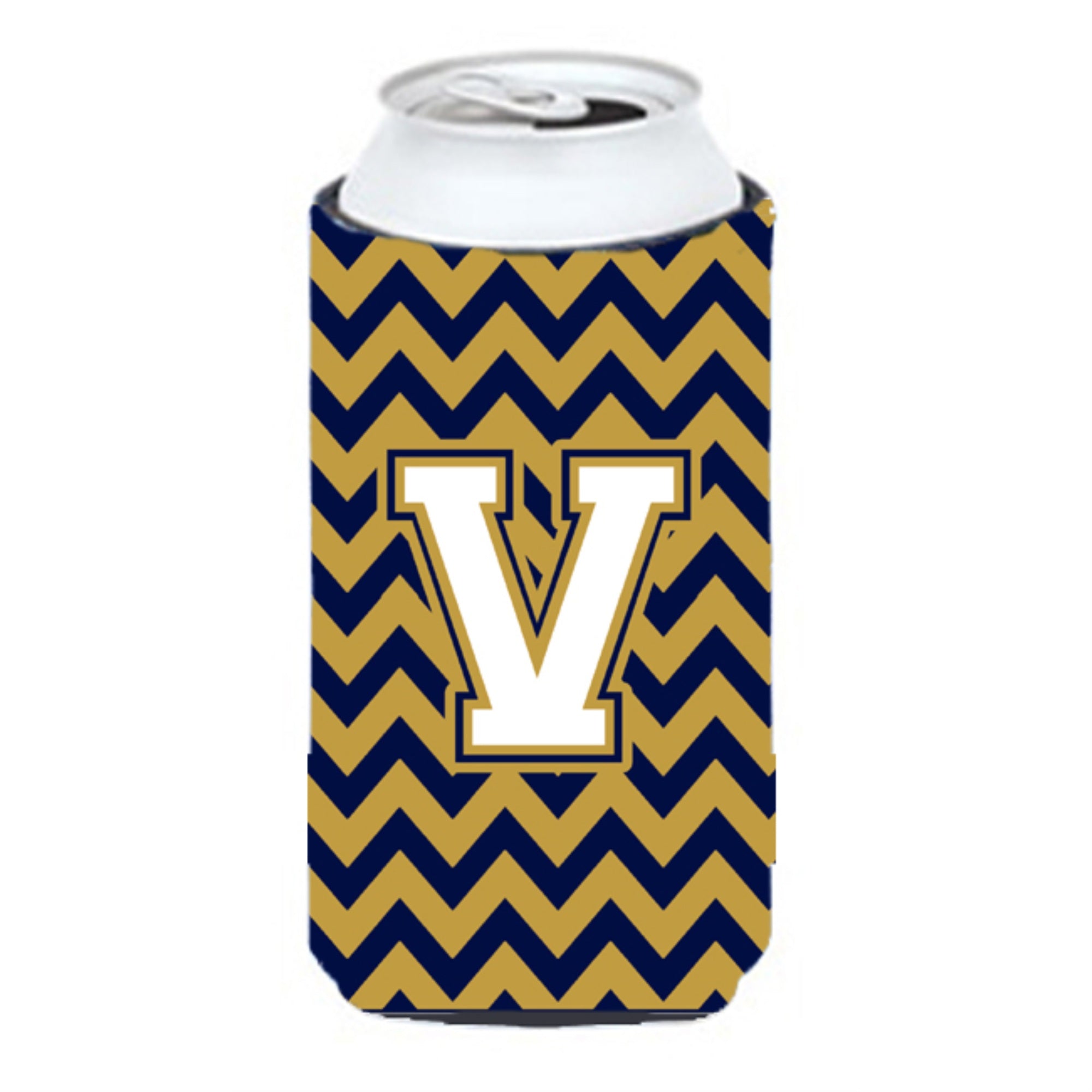 Letter V Chevron Navy Blue And Gold Tall Boy Beverage Insulator Hugger Cj1057-Vtbc