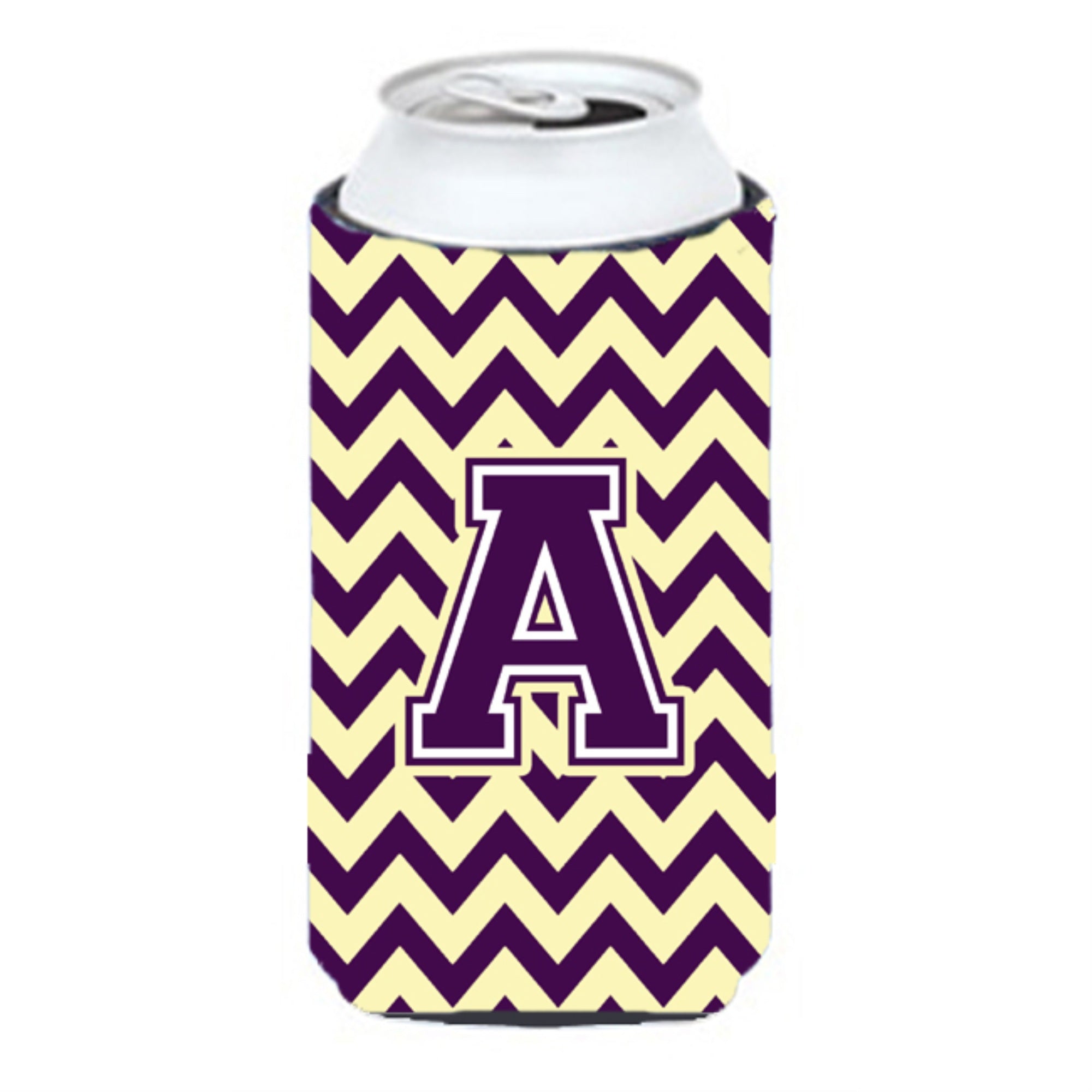 Letter A Chevron Purple And Gold Tall Boy Beverage Insulator Hugger Cj1058-Atbc