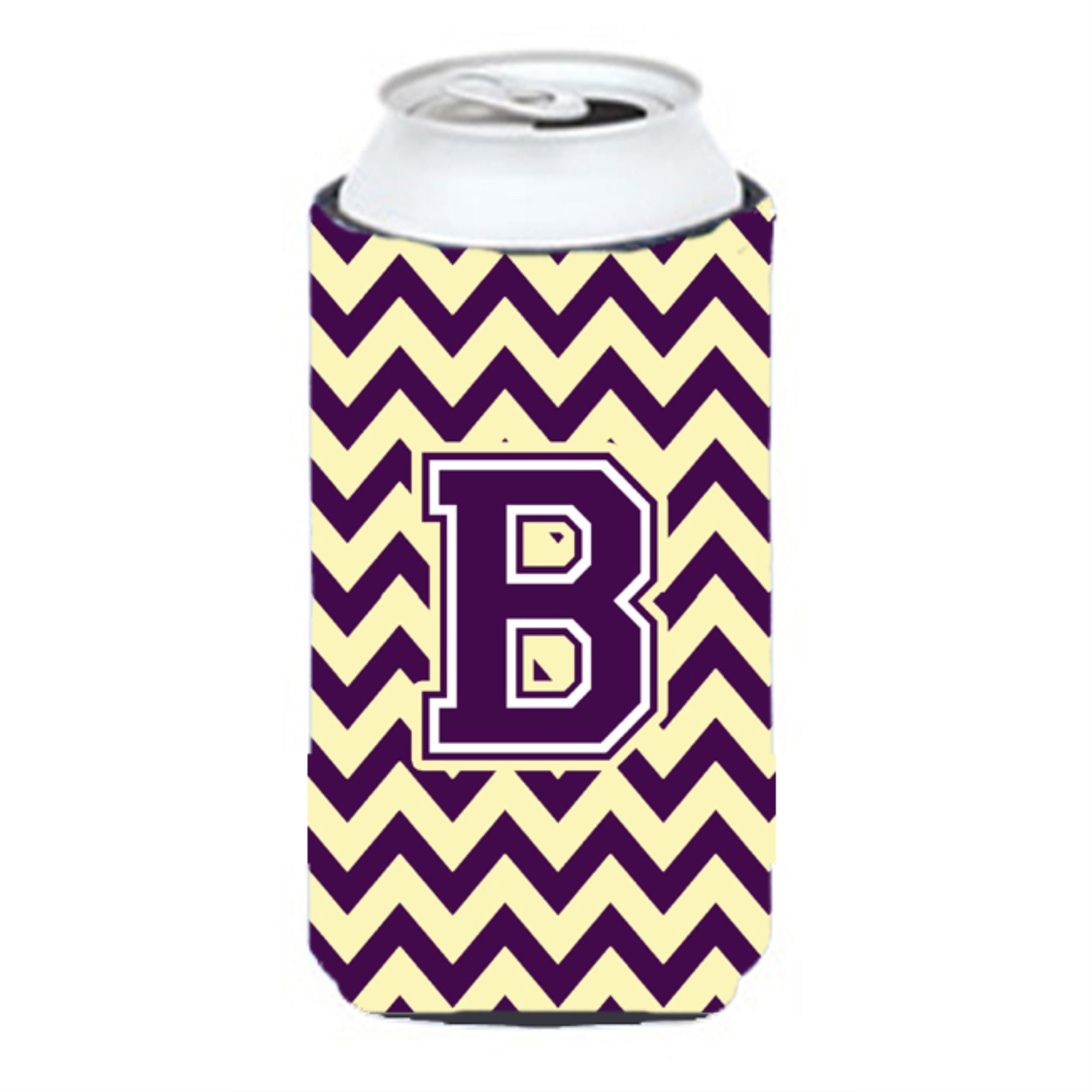 Letter B Chevron Purple And Gold Tall Boy Beverage Insulator Hugger Cj1058-Btbc