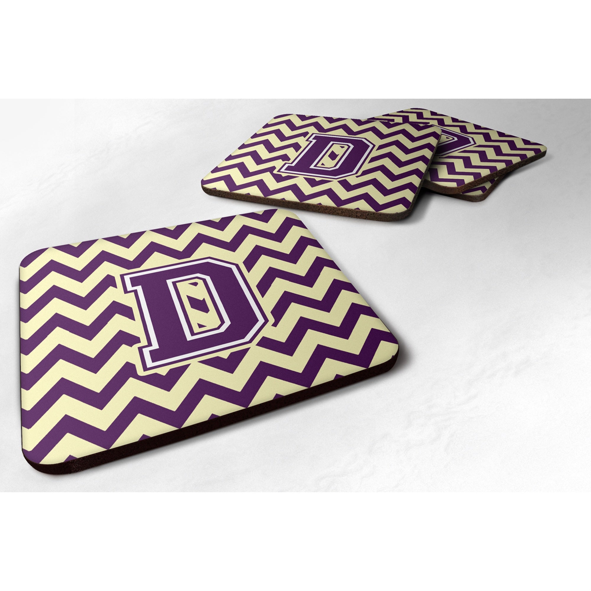 'Caroline'S Treasures Cj1058-Dfc Letter D Chevron Purple And Gold Foam Coaster (Set Of 4), 3.5'''', Multicolor''