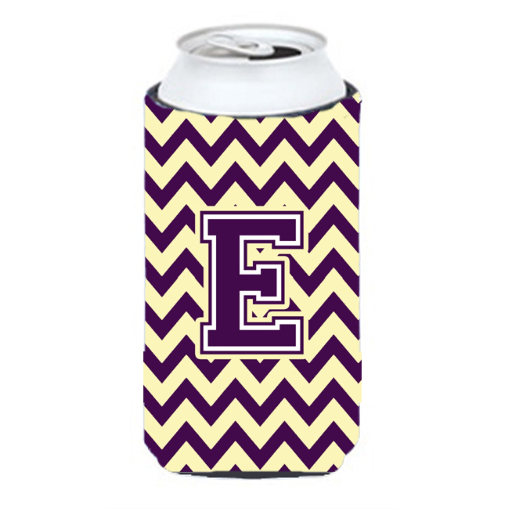 Letter E Chevron Purple And Gold Tall Boy Beverage Insulator Hugger Cj1058-Etbc