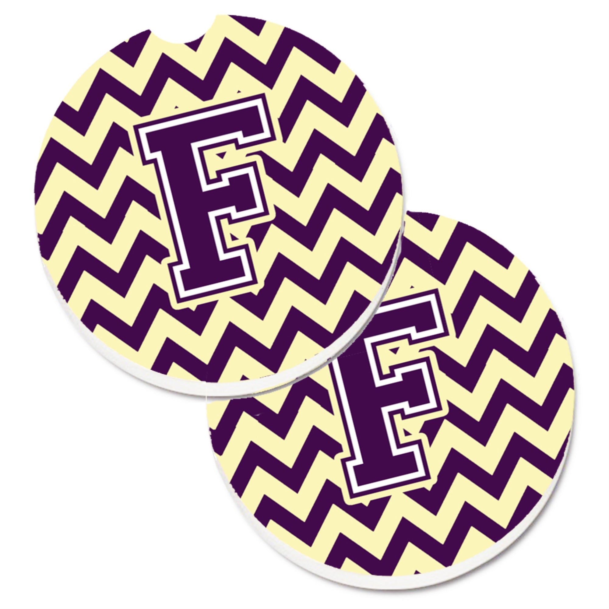 'Caroline'S Treasures Letter F Chevron Purple & Gold Set Of 2 Cup Holder Car Coasters Cj1058-Fcarc, 2.56, Multicolor''