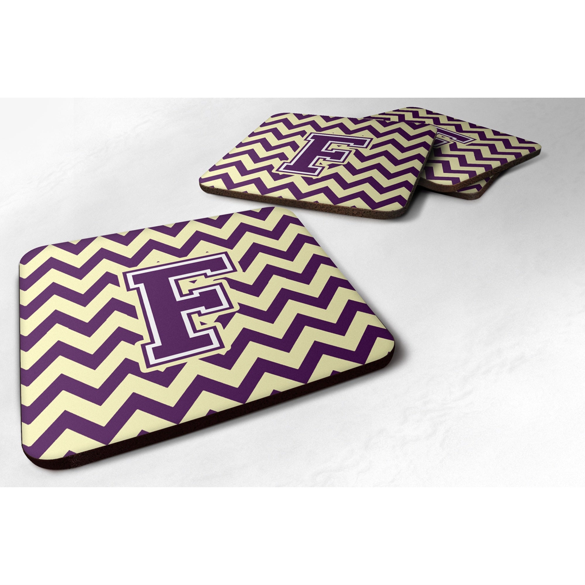 'Caroline'S Treasures Cj1058-Ffc Letter F Chevron Purple And Gold Foam Coaster (Set Of 4), 3.5'''', Multicolor''