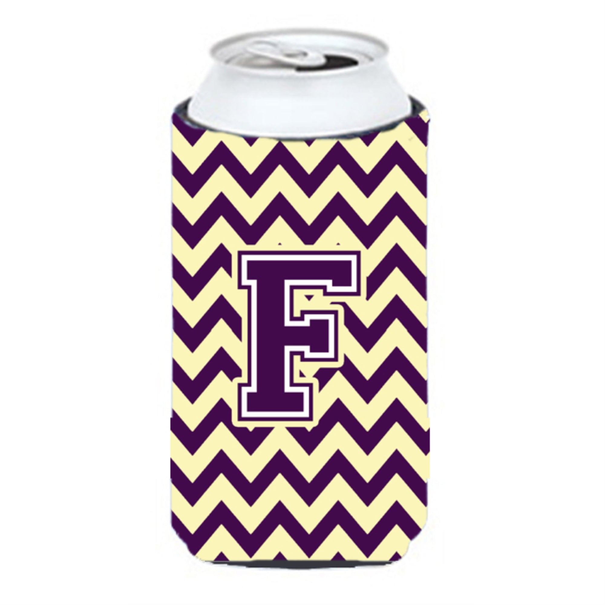 Letter F Chevron Purple And Gold Tall Boy Beverage Insulator Hugger Cj1058-Ftbc