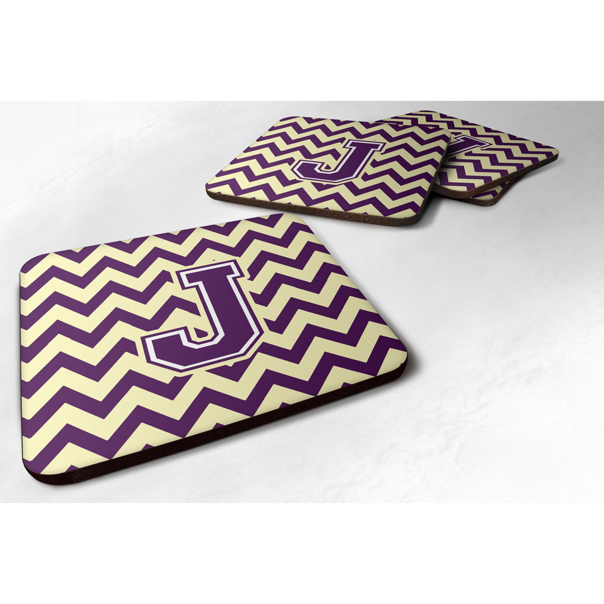 'Caroline'S Treasures Cj1058-Jfc Letter J Chevron Purple And Gold Foam Coaster (Set Of 4), 3.5'''', Multicolor''