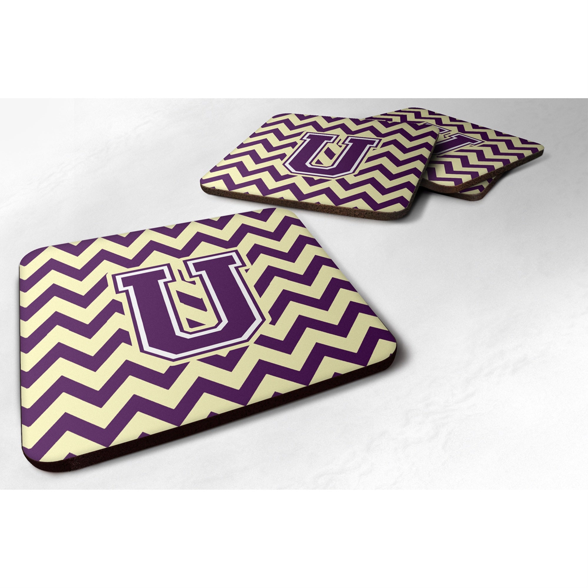 'Caroline'S Treasures Cj1058-Ufc Letter U Chevron Purple And Gold Foam Coaster (Set Of 4), 3.5'''', Multicolor''