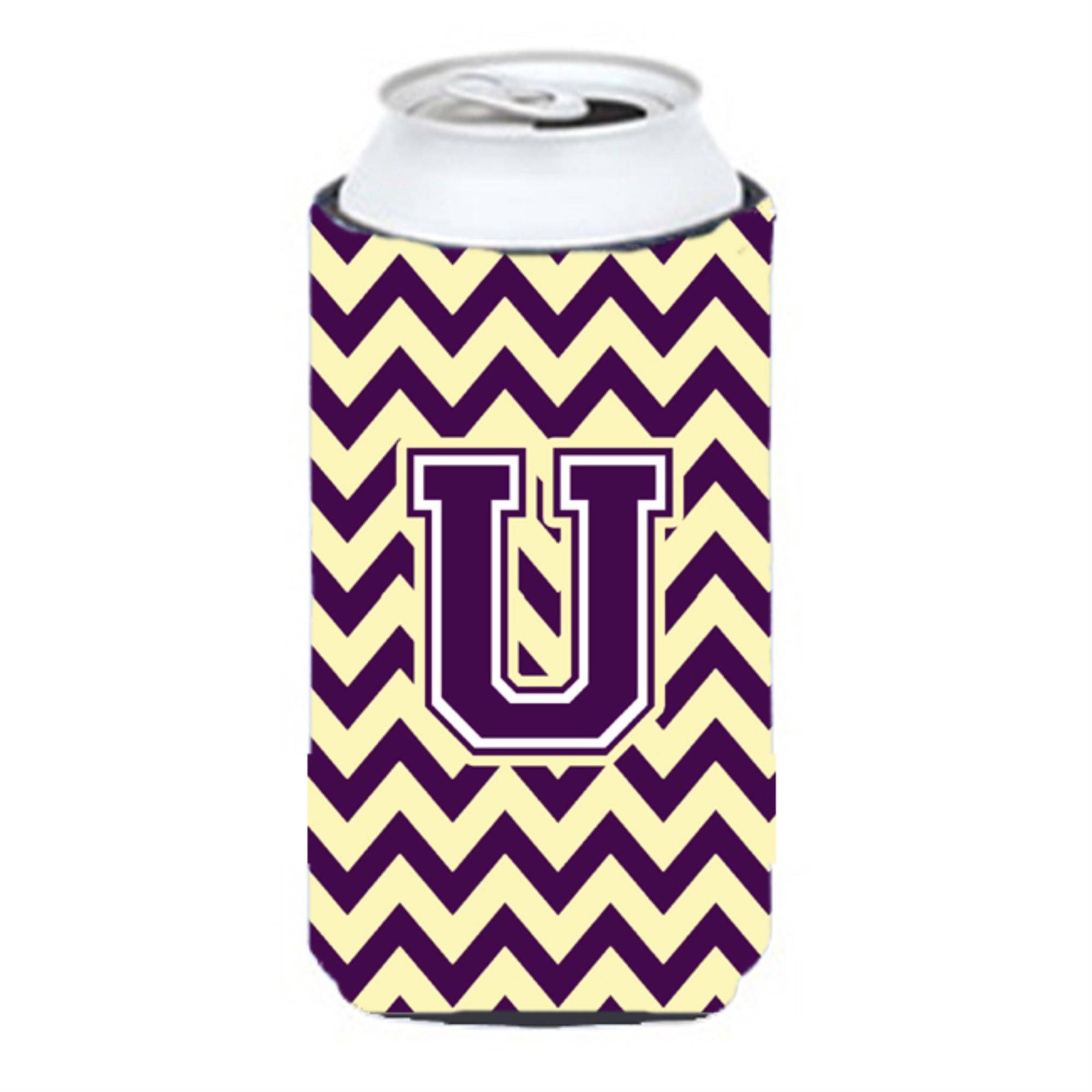 Letter U Chevron Purple And Gold Tall Boy Beverage Insulator Hugger Cj1058-Utbc