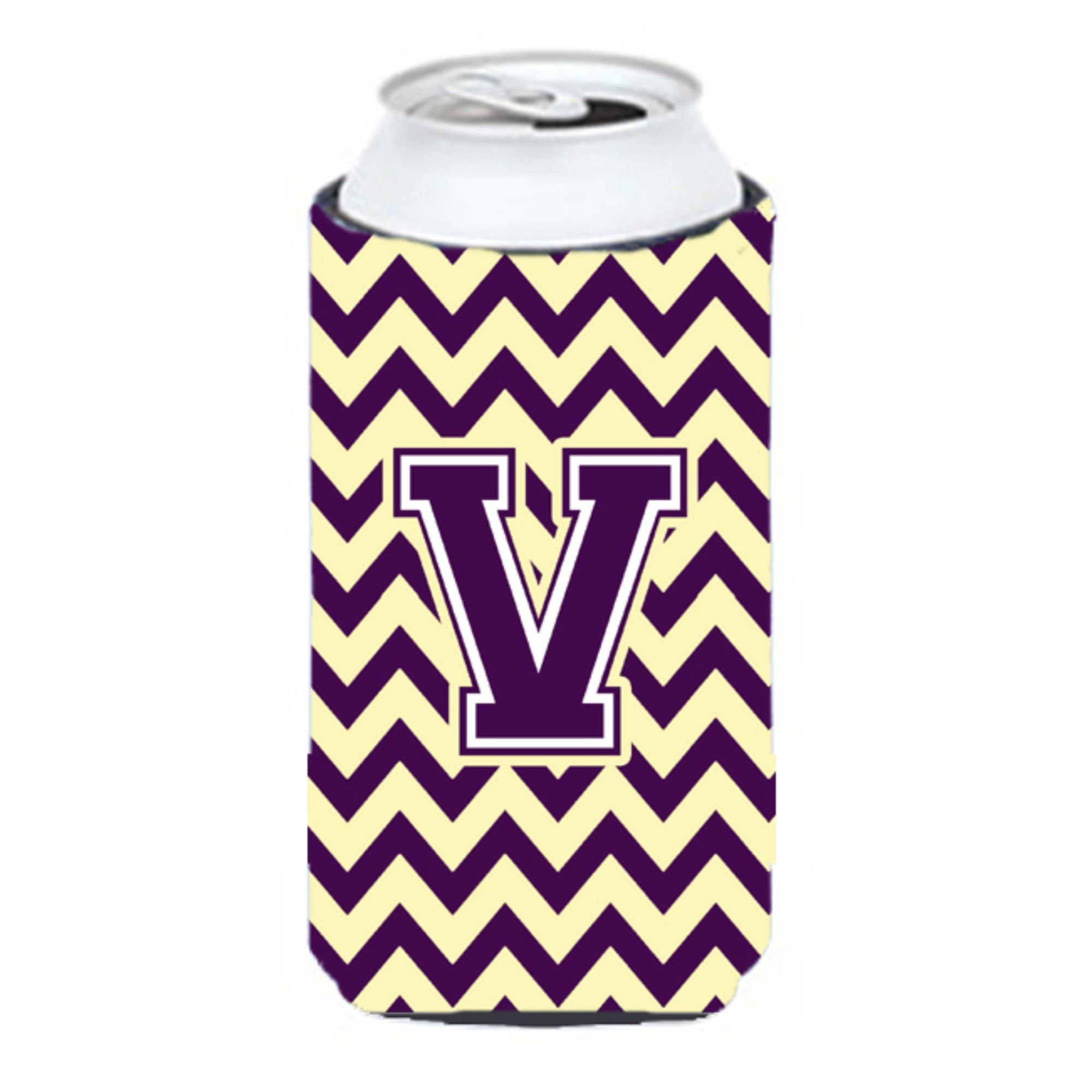 Letter V Chevron  Purple And Gold Tall Boy Beverage Insulator Hugger Cj1058-Vtbc