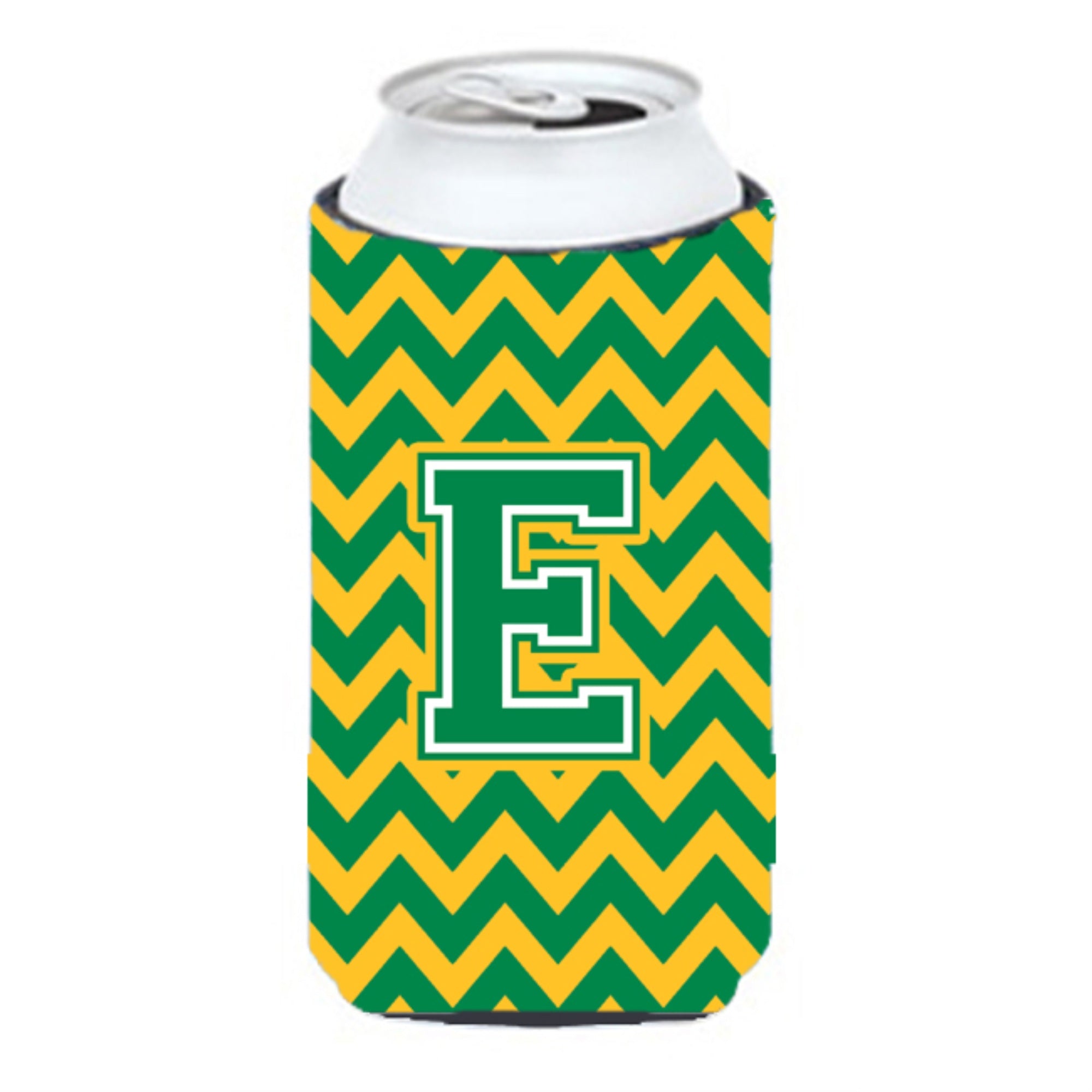 Letter E Chevron Green And Gold Tall Boy Beverage Insulator Hugger Cj1059-Etbc