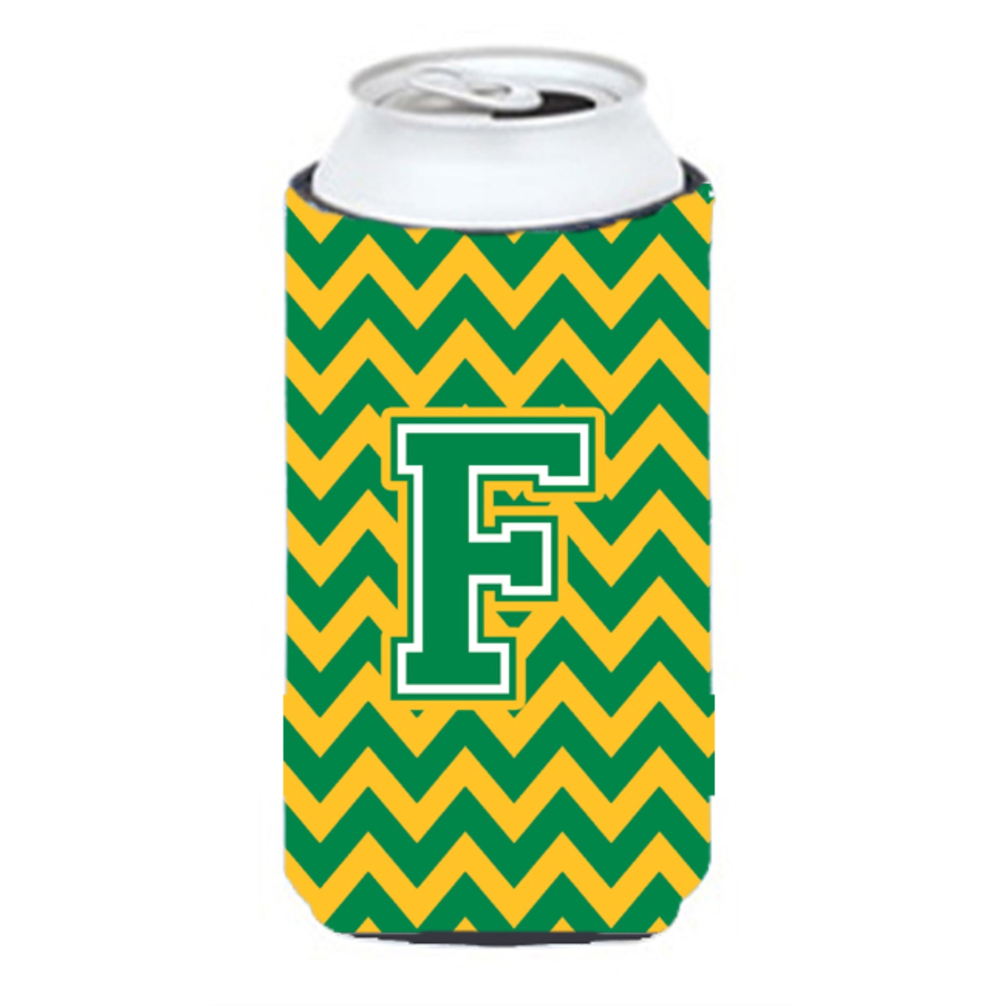 Letter F Chevron Green And Gold Tall Boy Beverage Insulator Hugger Cj1059-Ftbc