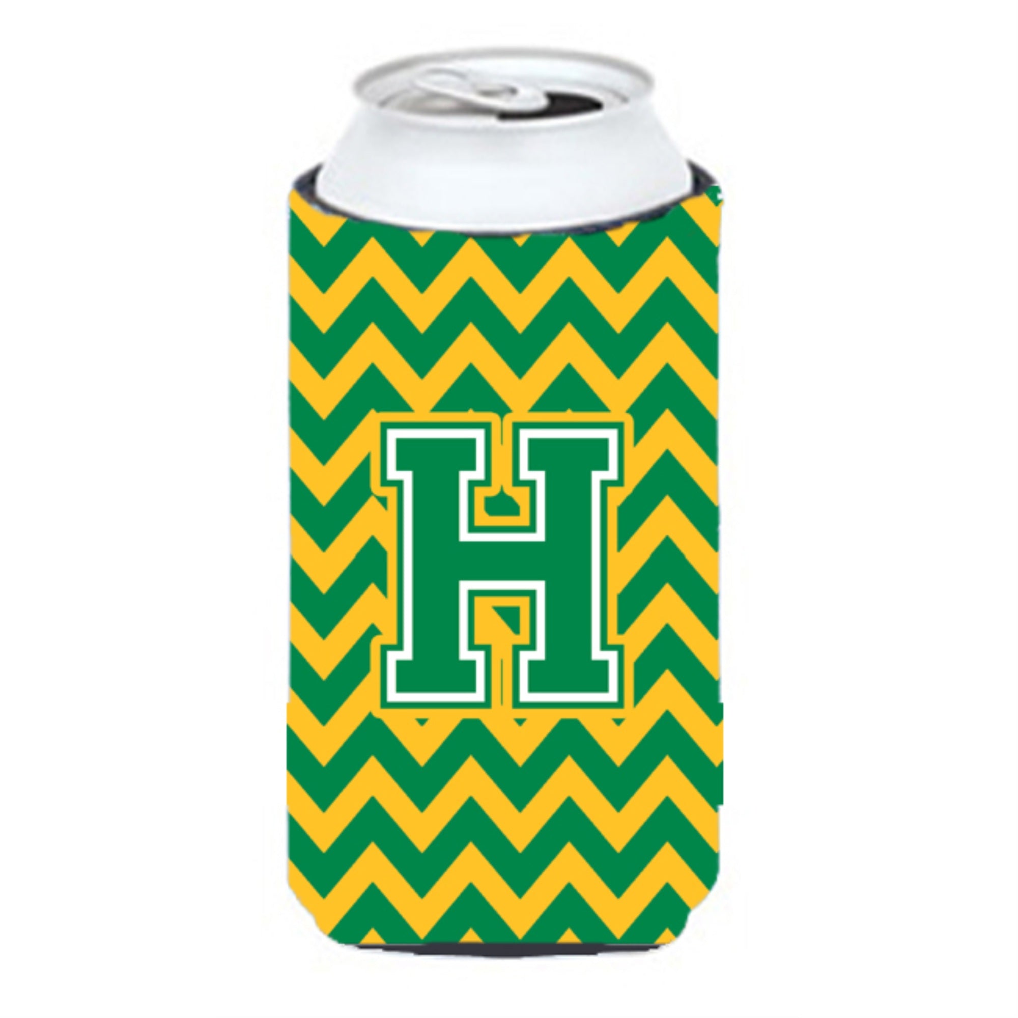 Letter H Chevron Green And Gold Tall Boy Beverage Insulator Hugger Cj1059-Htbc