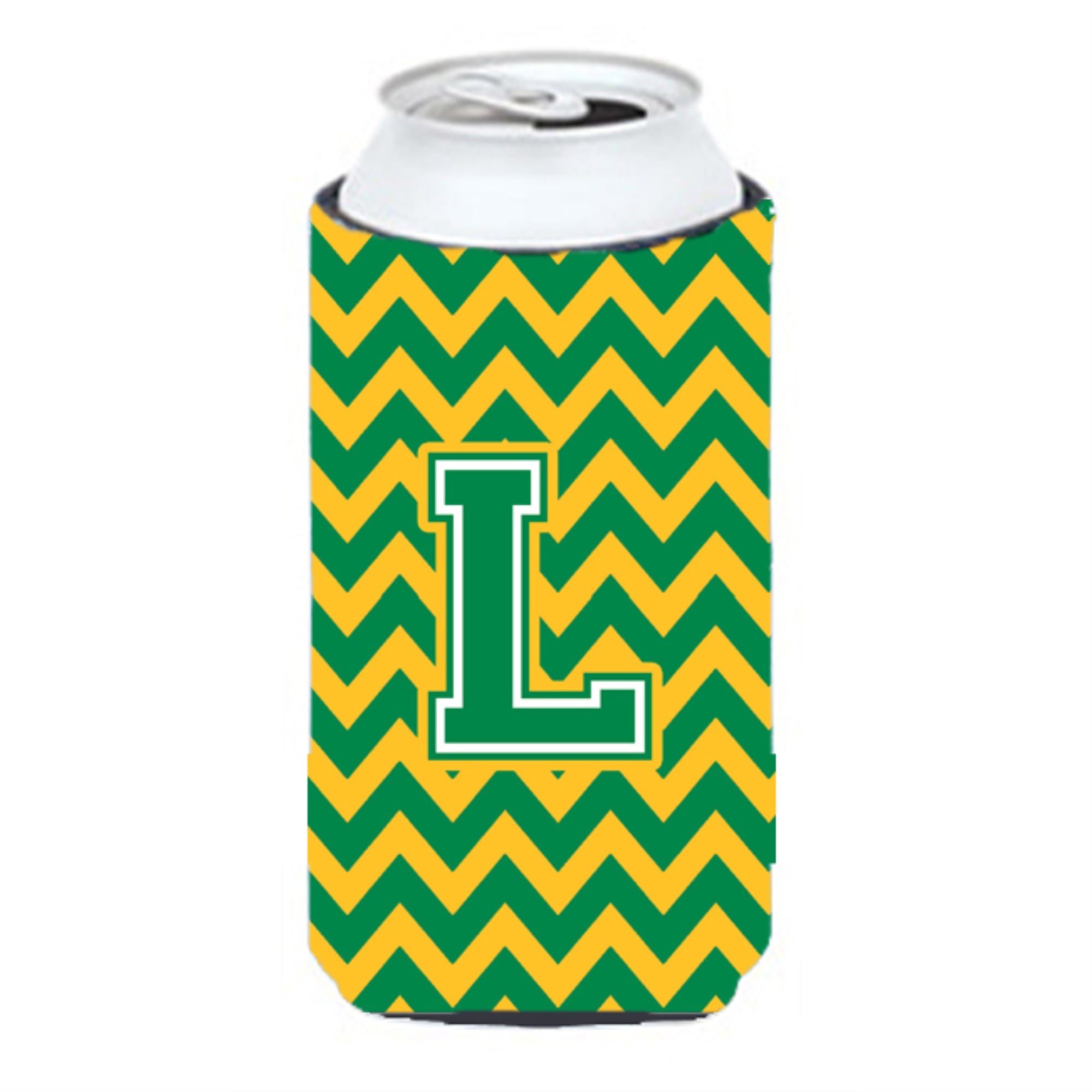 Letter L Chevron Green And Gold Tall Boy Beverage Insulator Hugger Cj1059-Ltbc