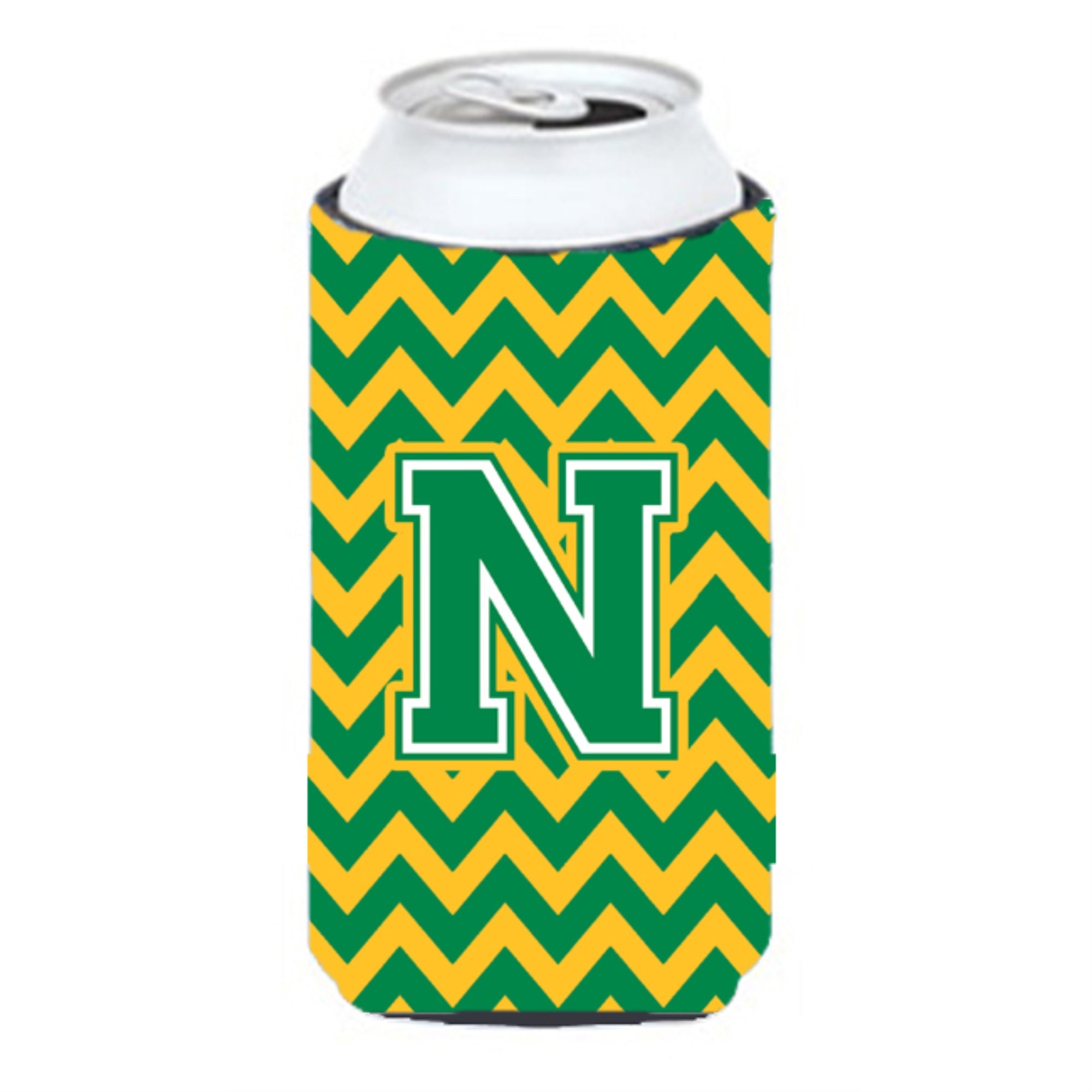 Letter N Chevron Green And Gold Tall Boy Beverage Insulator Hugger Cj1059-Ntbc