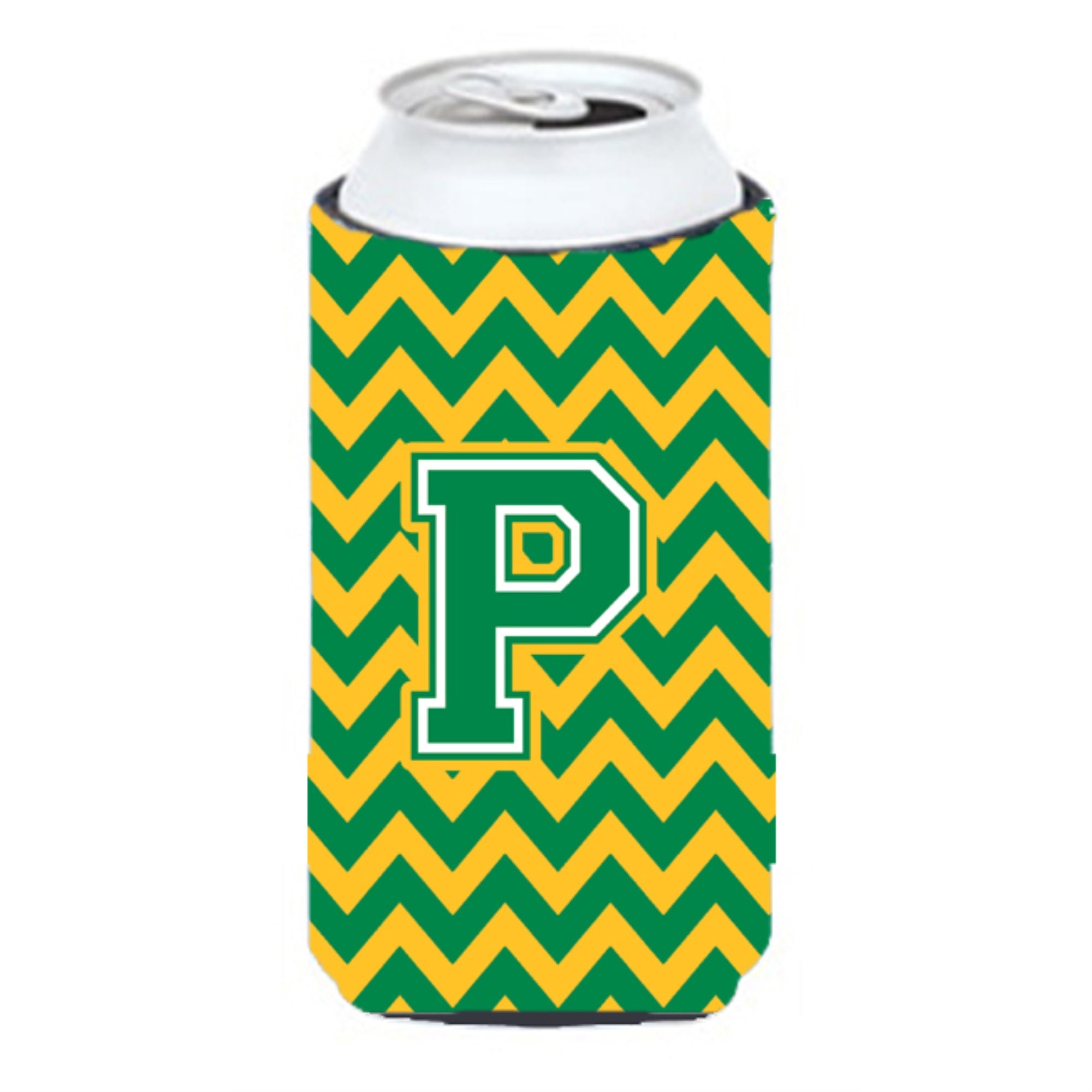Letter P Chevron Green And Gold Tall Boy Beverage Insulator Hugger Cj1059-Ptbc