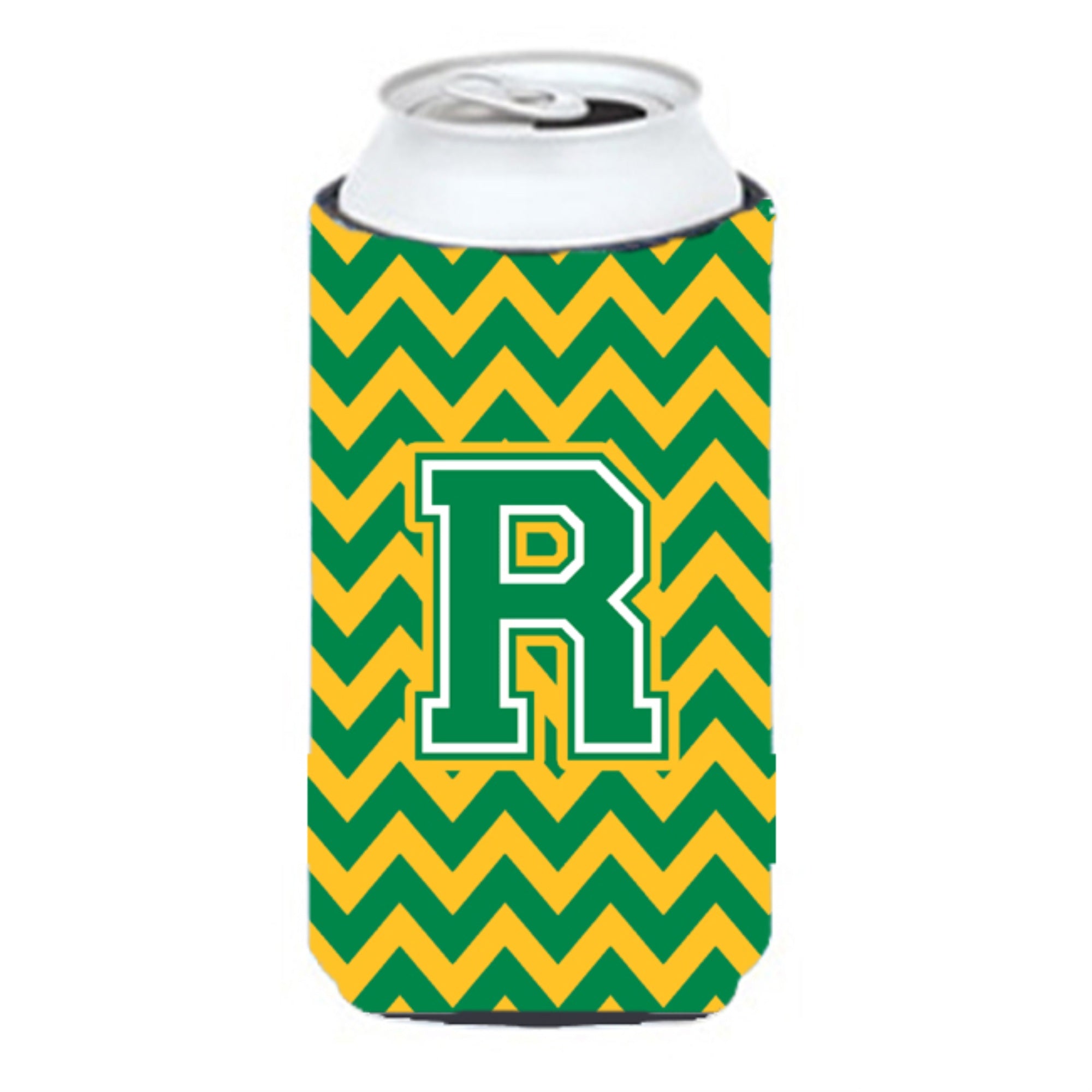 Letter R Chevron Green And Gold Tall Boy Beverage Insulator Hugger Cj1059-Rtbc