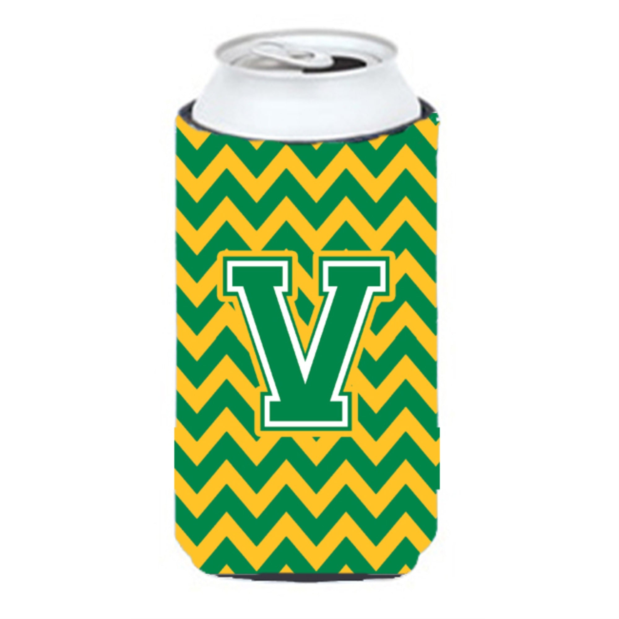 Letter V Chevron Green And Gold Tall Boy Beverage Insulator Hugger Cj1059-Vtbc