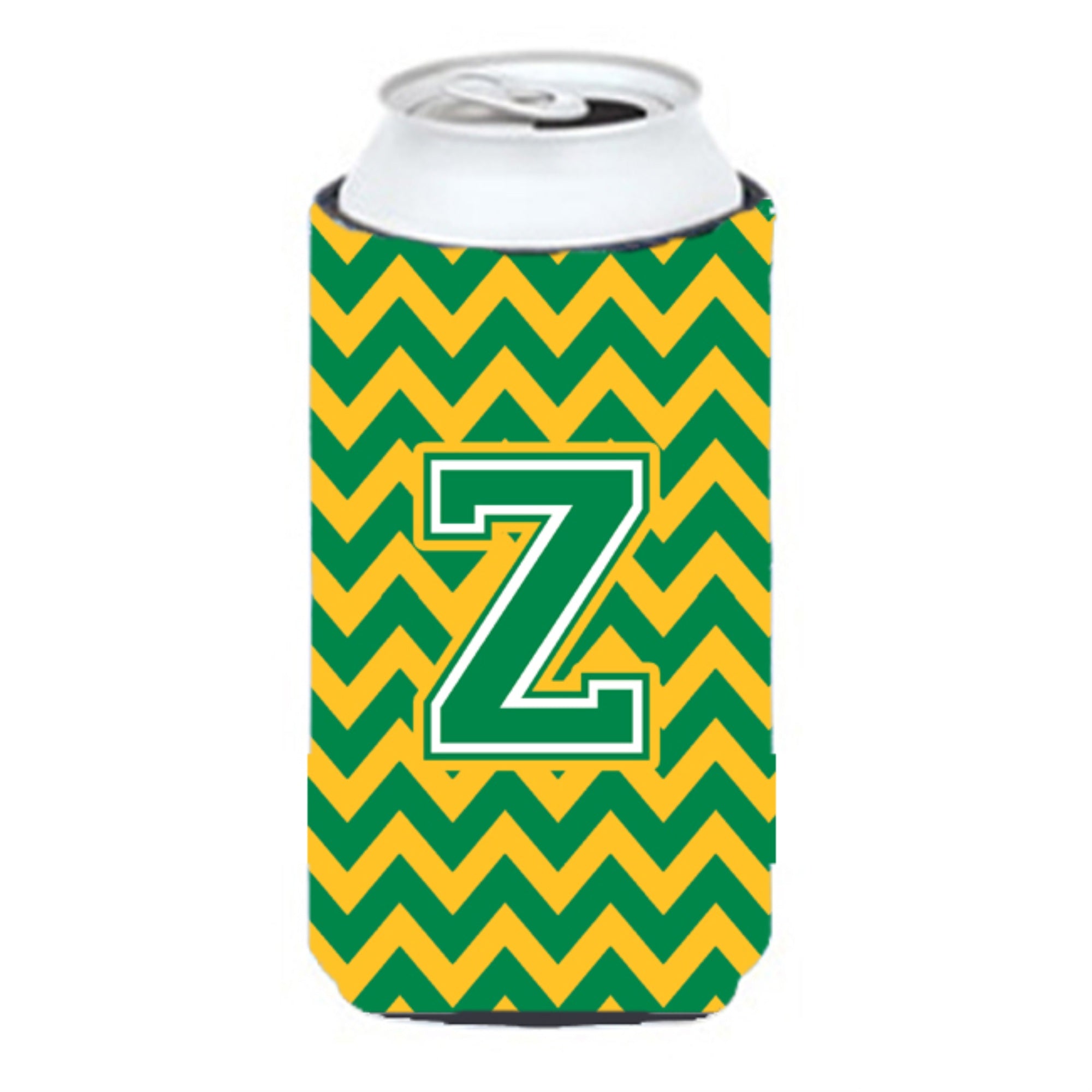 Letter Z Chevron Green And Gold Tall Boy Beverage Insulator Hugger Cj1059-Ztbc