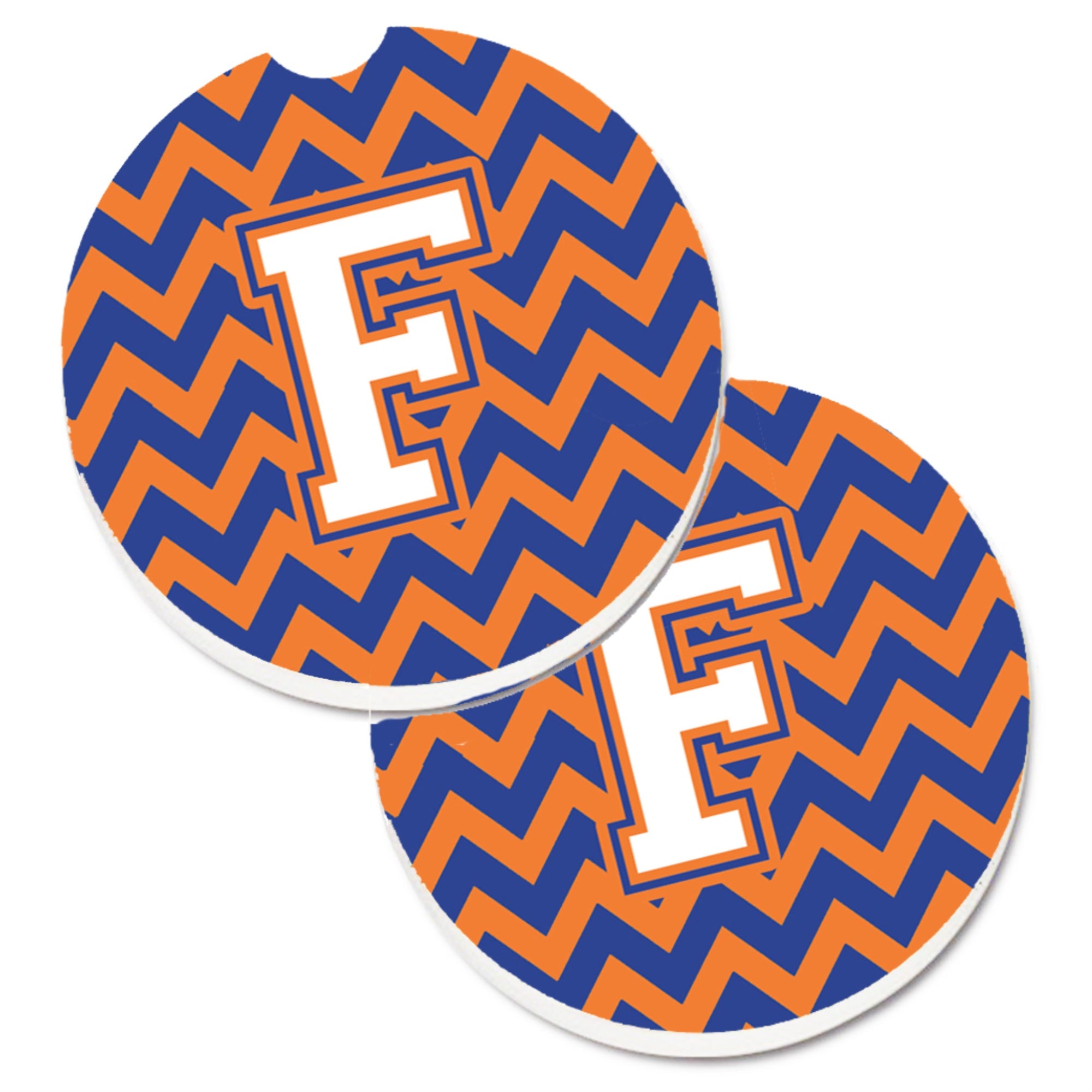 'Caroline'S Treasures Letter F Chevron Blue & Orange #3 Set Of 2 Cup Holder Car Coasters Cj1060-Fcarc, 2.56, Multicolor''