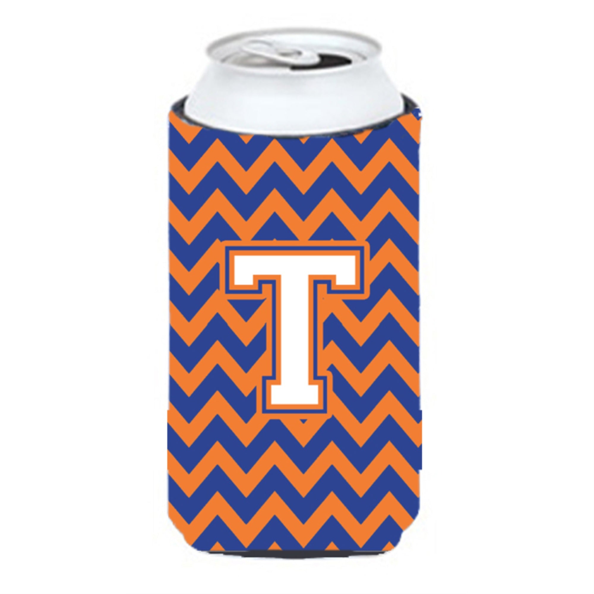 Letter T Chevron Blue And Orange Tall Boy Beverage Insulator Hugger Cj1060-Ttbc