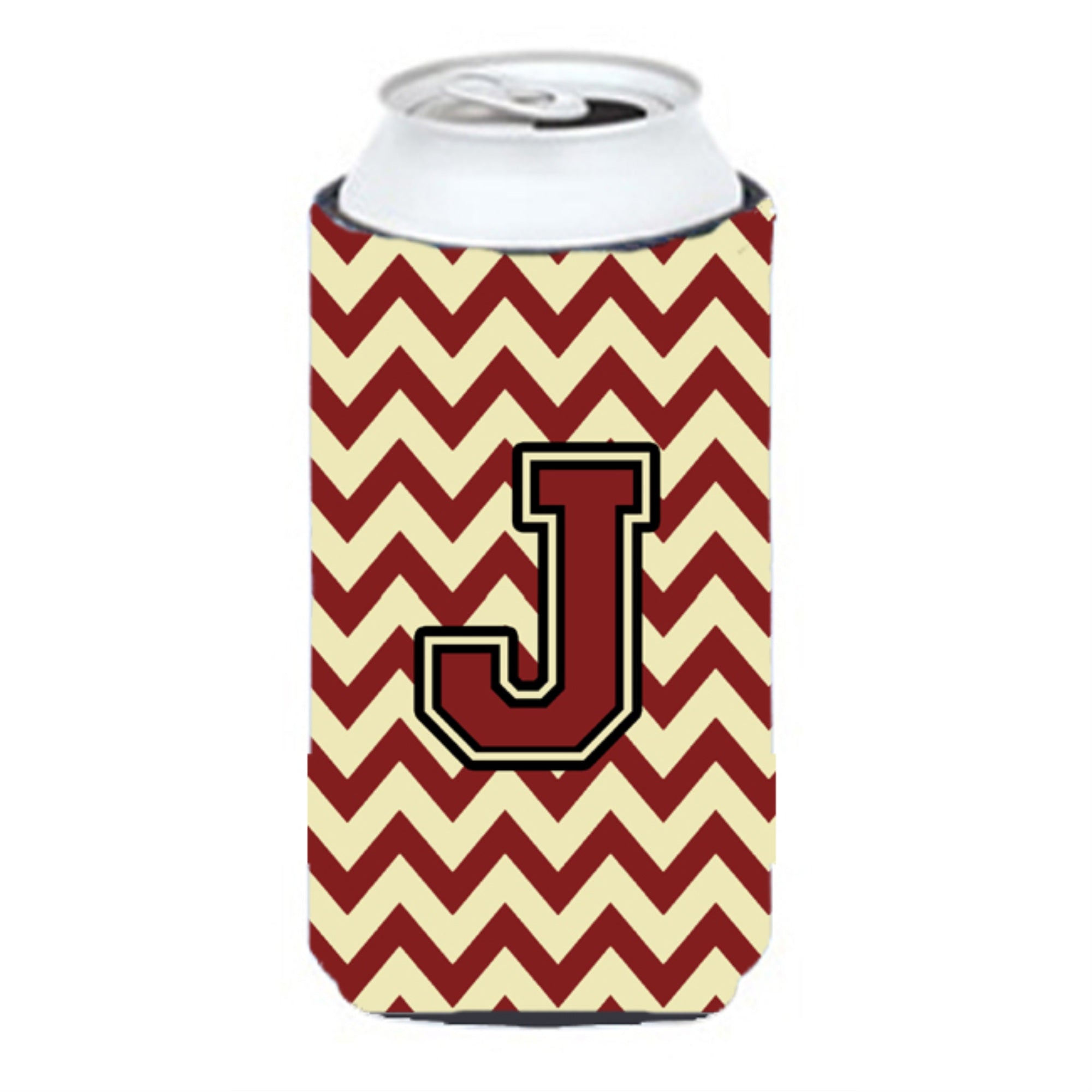 Letter J Chevron Maroon And Gold Tall Boy Beverage Insulator Hugger Cj1061-Jtbc
