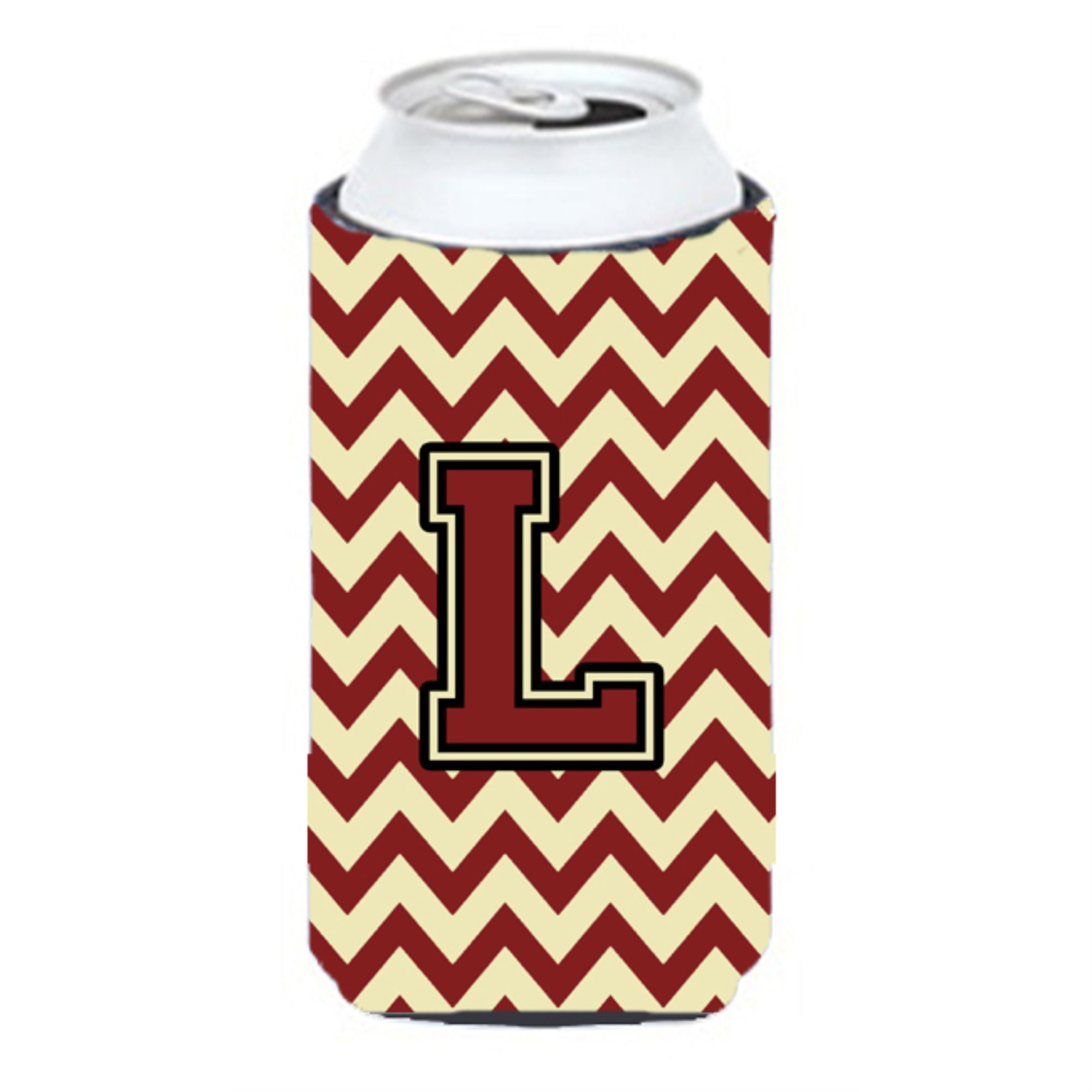 Letter L Chevron Maroon And Gold Tall Boy Beverage Insulator Hugger Cj1061-Ltbc