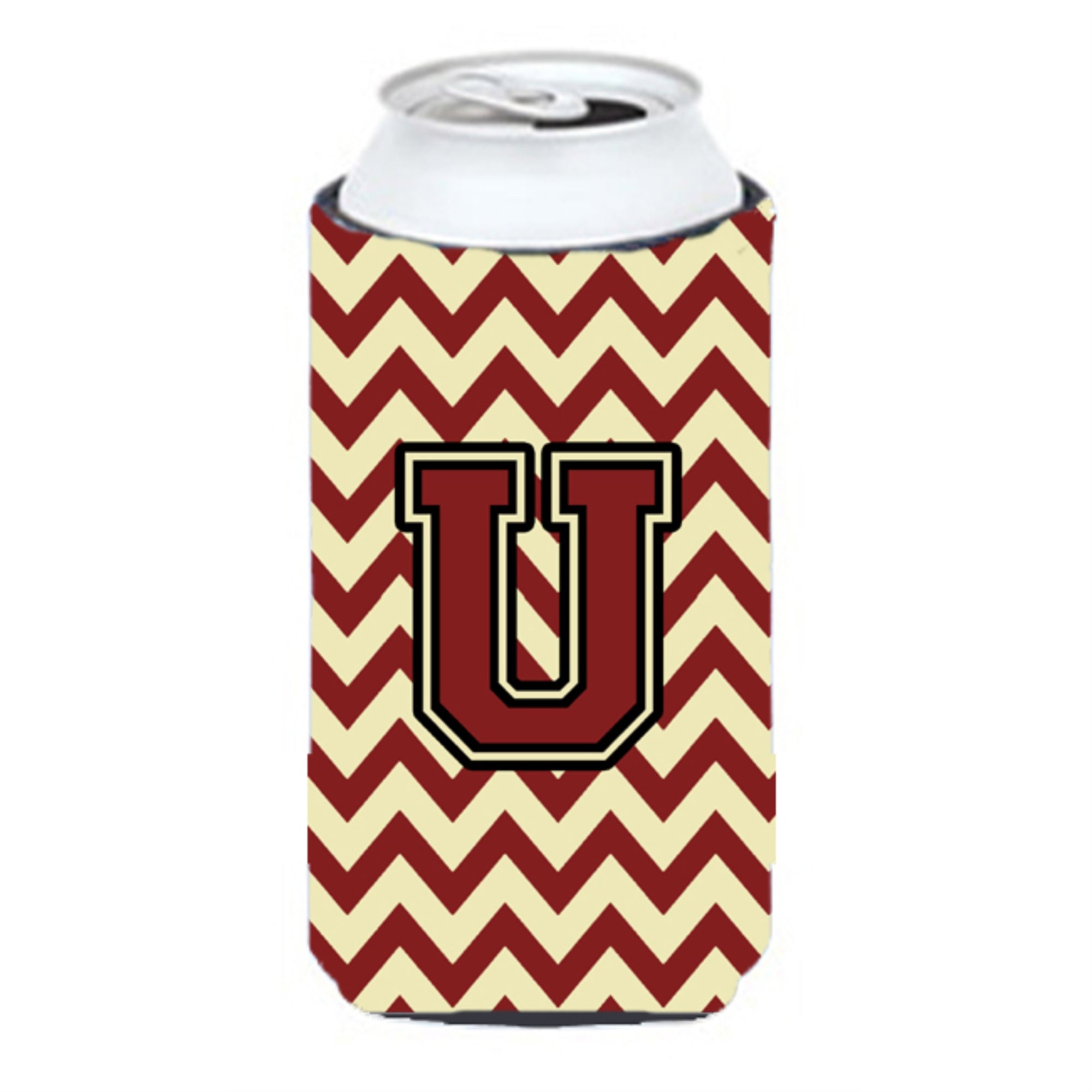 Letter U Chevron Maroon And Gold Tall Boy Beverage Insulator Hugger Cj1061-Utbc