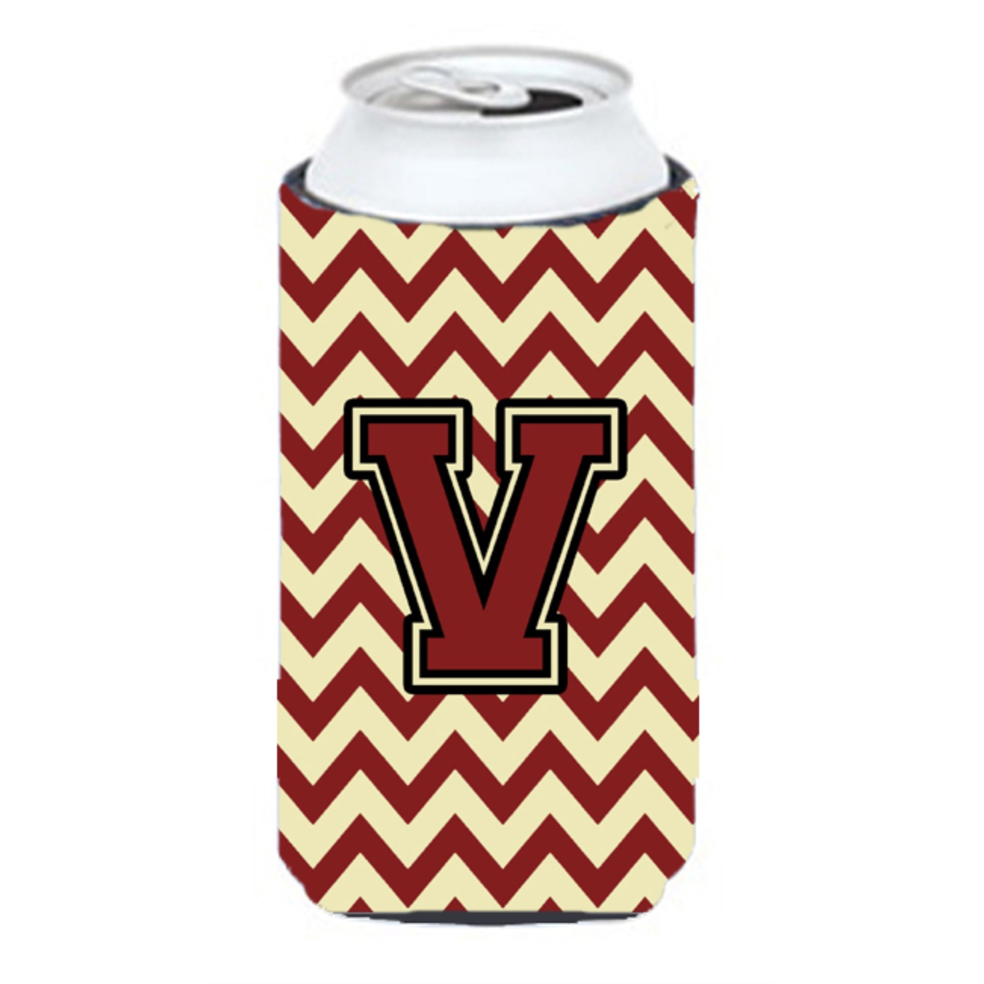 Letter V Chevron Maroon And Gold Tall Boy Beverage Insulator Hugger Cj1061-Vtbc