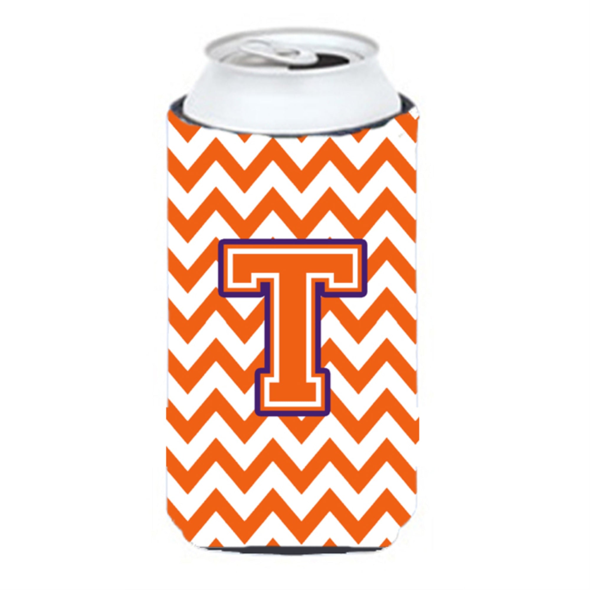 Letter T Chevron Orange And Regalia Tall Boy Beverage Insulator Hugger Cj1062-Ttbc