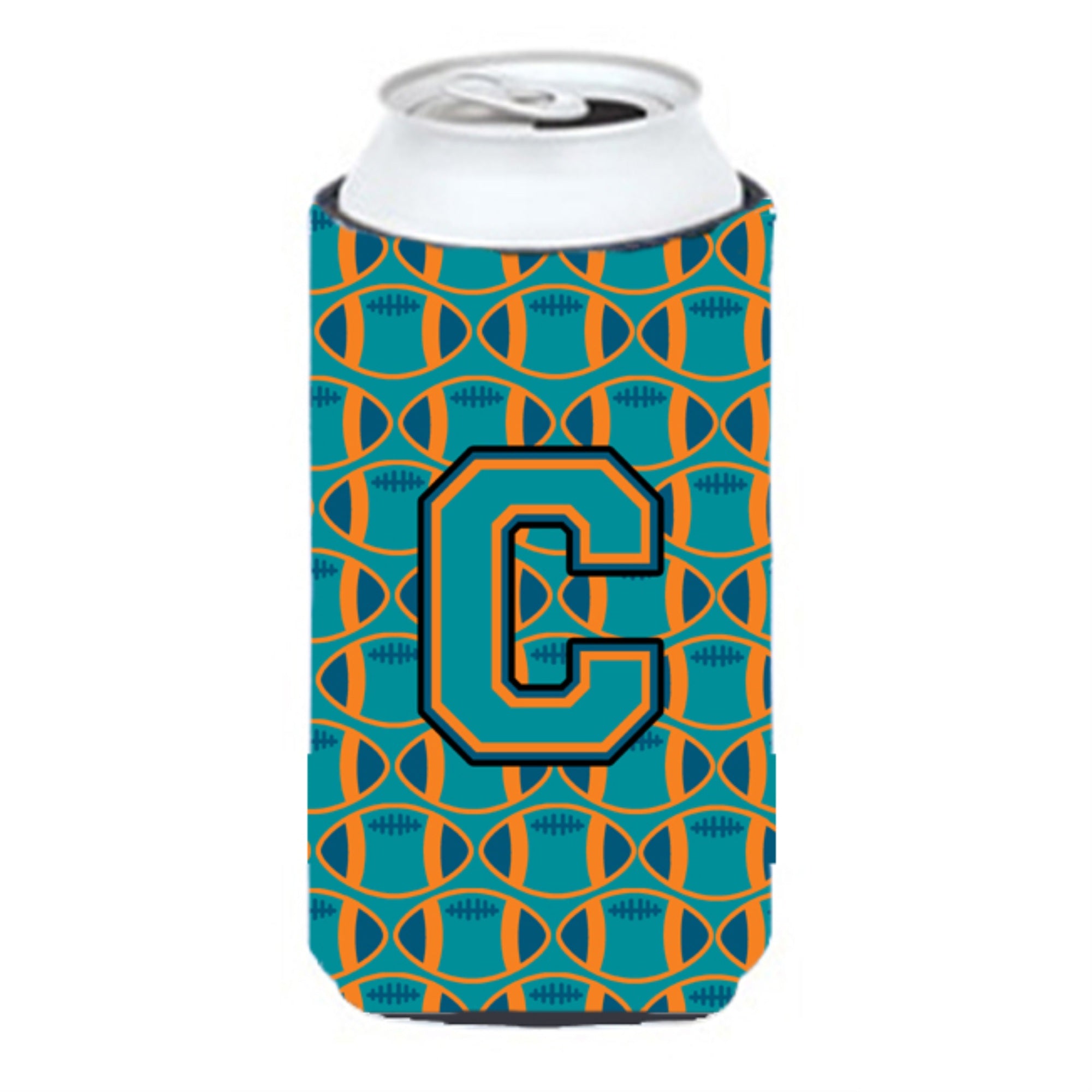 'Letter C Football Aqua, Orange And Marine Blue Tall Boy Beverage Insulator Hugger Cj1063-Ctbc''