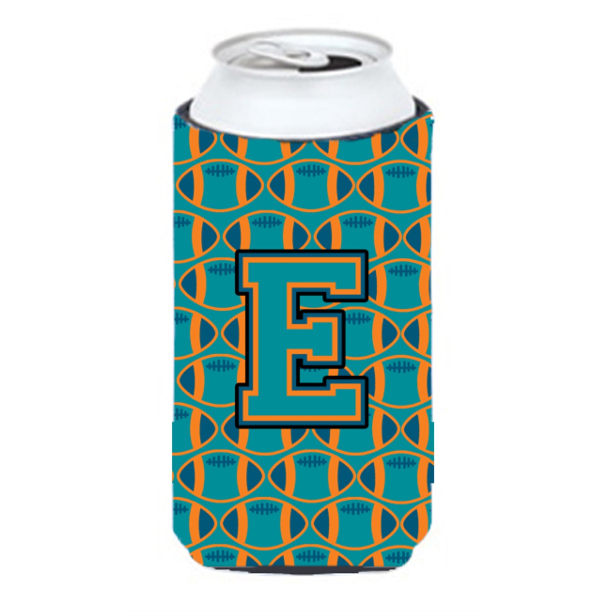 'Letter E Football Aqua, Orange And Marine Blue Tall Boy Beverage Insulator Hugger Cj1063-Etbc''
