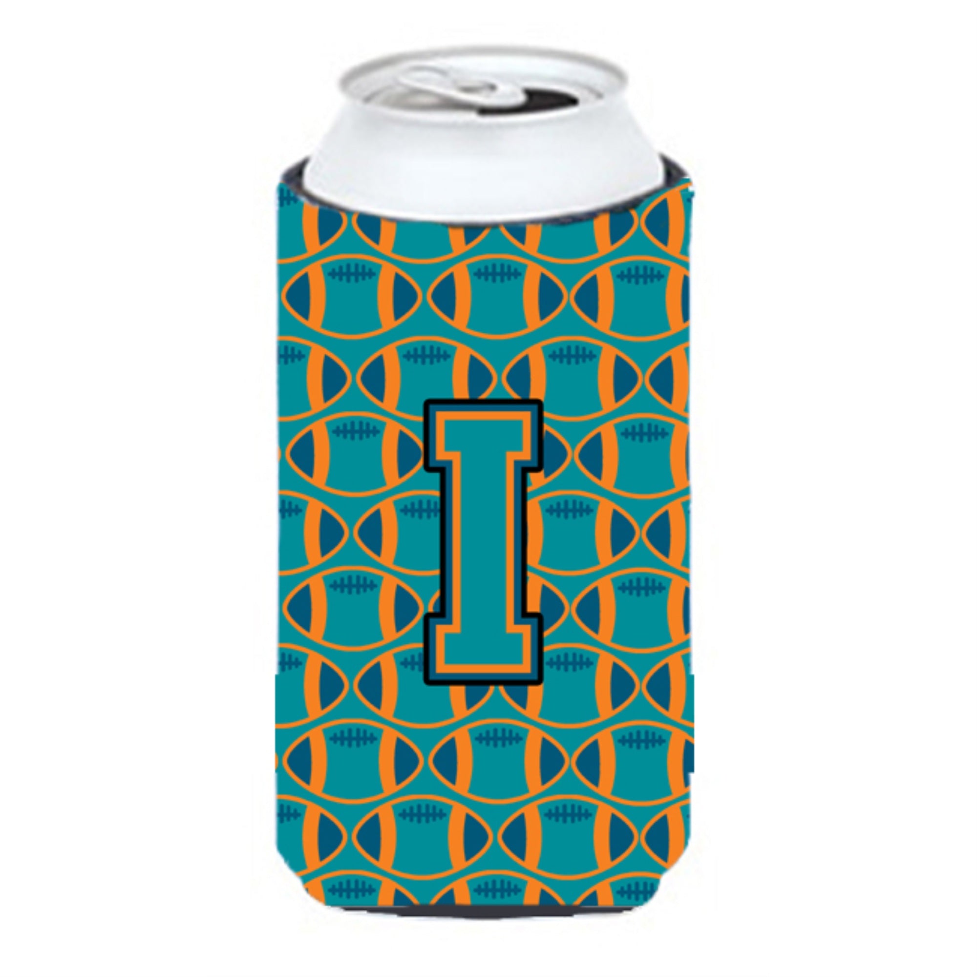 'Letter I Football Aqua, Orange And Marine Blue Tall Boy Beverage Insulator Hugger Cj1063-Itbc''