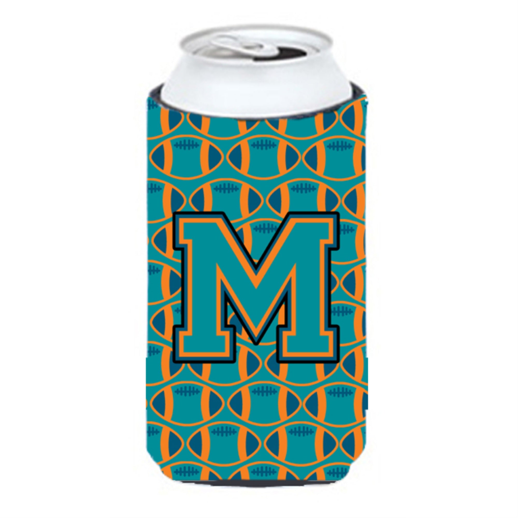 'Letter M Football Aqua, Orange And Marine Blue Tall Boy Beverage Insulator Hugger Cj1063-Mtbc''